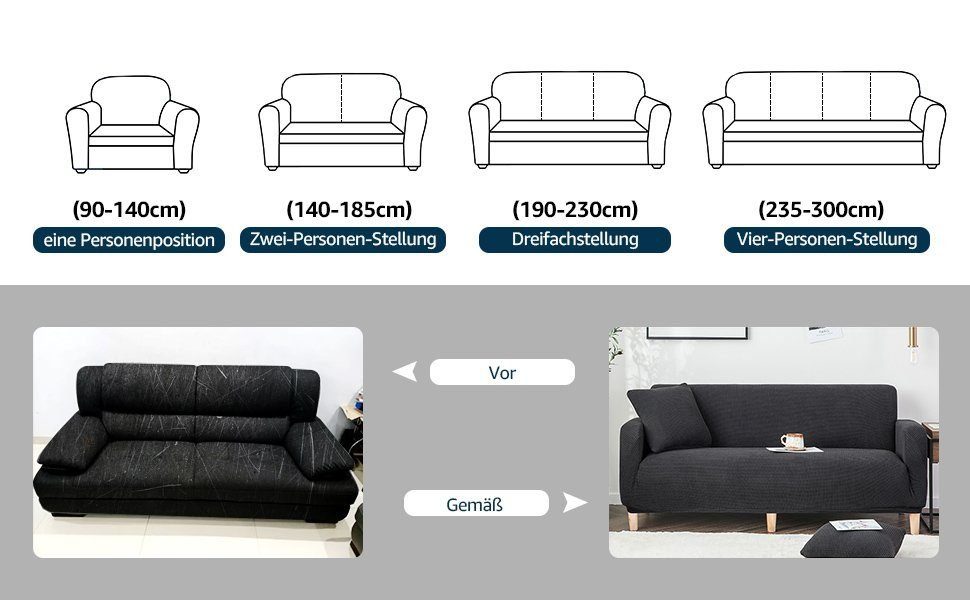 Schonbezug Sofahusse Abdeckung dunkelgrau Sitzer Couchbezug 1/2/3/4 Stretch Sofabezug Sofa Elastische, Sofahusse mit MULISOFT, Stretch