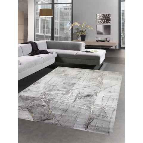 Teppich Teppich modern Kurzflor Wohnzimmerteppich abstrakt grau gold, Carpetia, rechteckig, Höhe: 12 mm