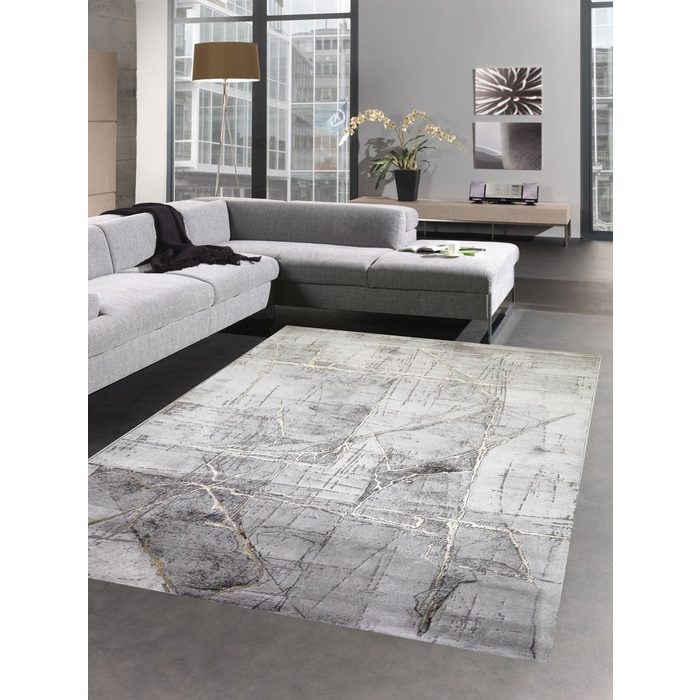 Teppich Teppich modern Kurzflor Wohnzimmerteppich abstrakt grau gold Carpetia rechteckig Höhe: 12 mm