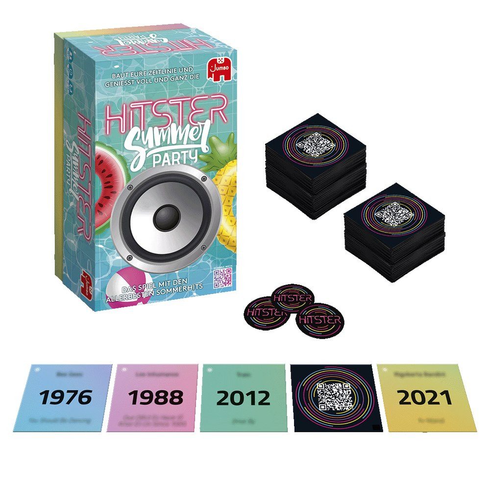 Jumbo Spiele Spielesammlung Hitster Das Musik-Partyspiel, 100 Jahre Hits Guilty Pleasure/ Schlager Party/ Summer Party/ Rock