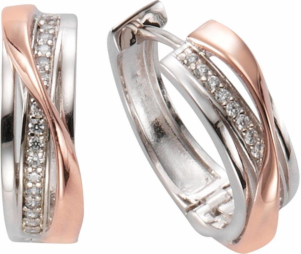 Firetti Paar Creolen Schmuck Geschenk Silber 925 zweifarbig geschwungenes Design, mit Zirkonia (synth)