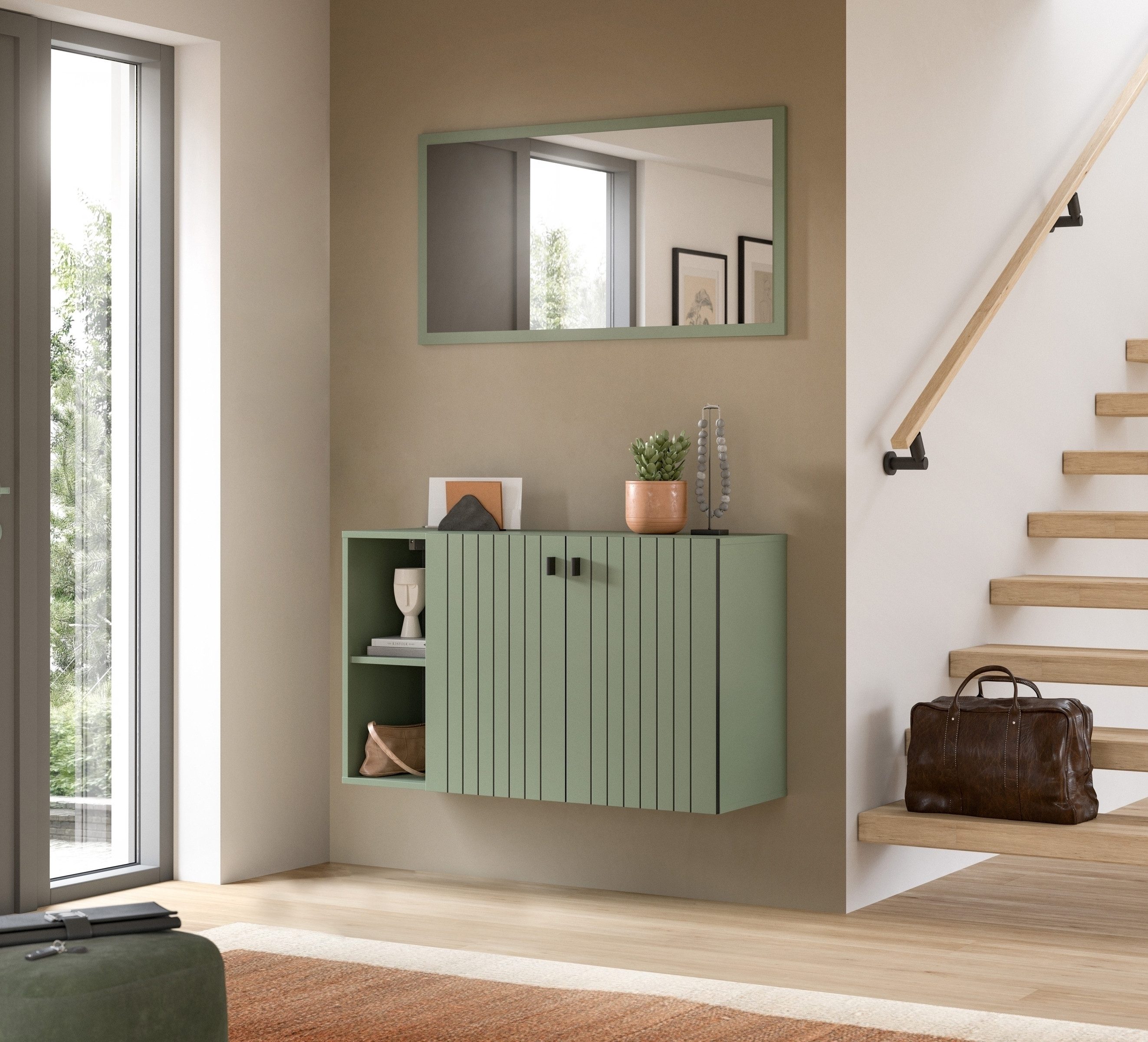 freiraum Garderoben-Set Station, in Smoke Green - 106x192x37cm (BxHxT)