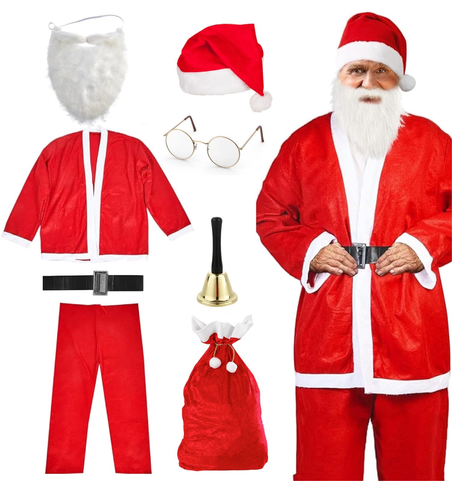 FASCHINFEVER Kostüm 8 in 1 Set Santa Claus - Weihnachtsmannkostüm & Nikolauskostüm