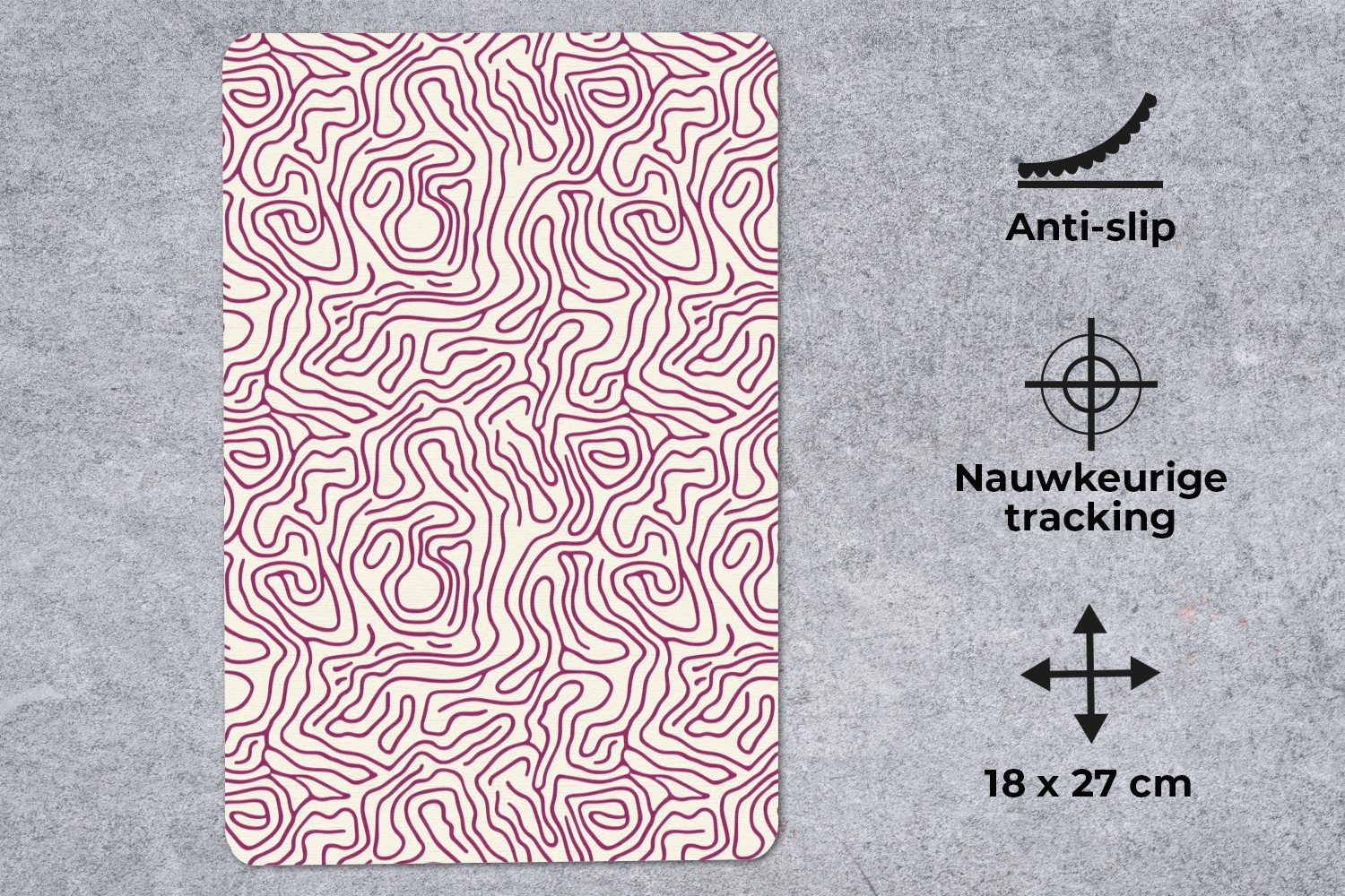 MuchoWow Mauspad Wickelleine - Magenta - Creme (1-St), Maus Pad Klein, Gaming Zubehör, Büro Deko, 13x20 cm