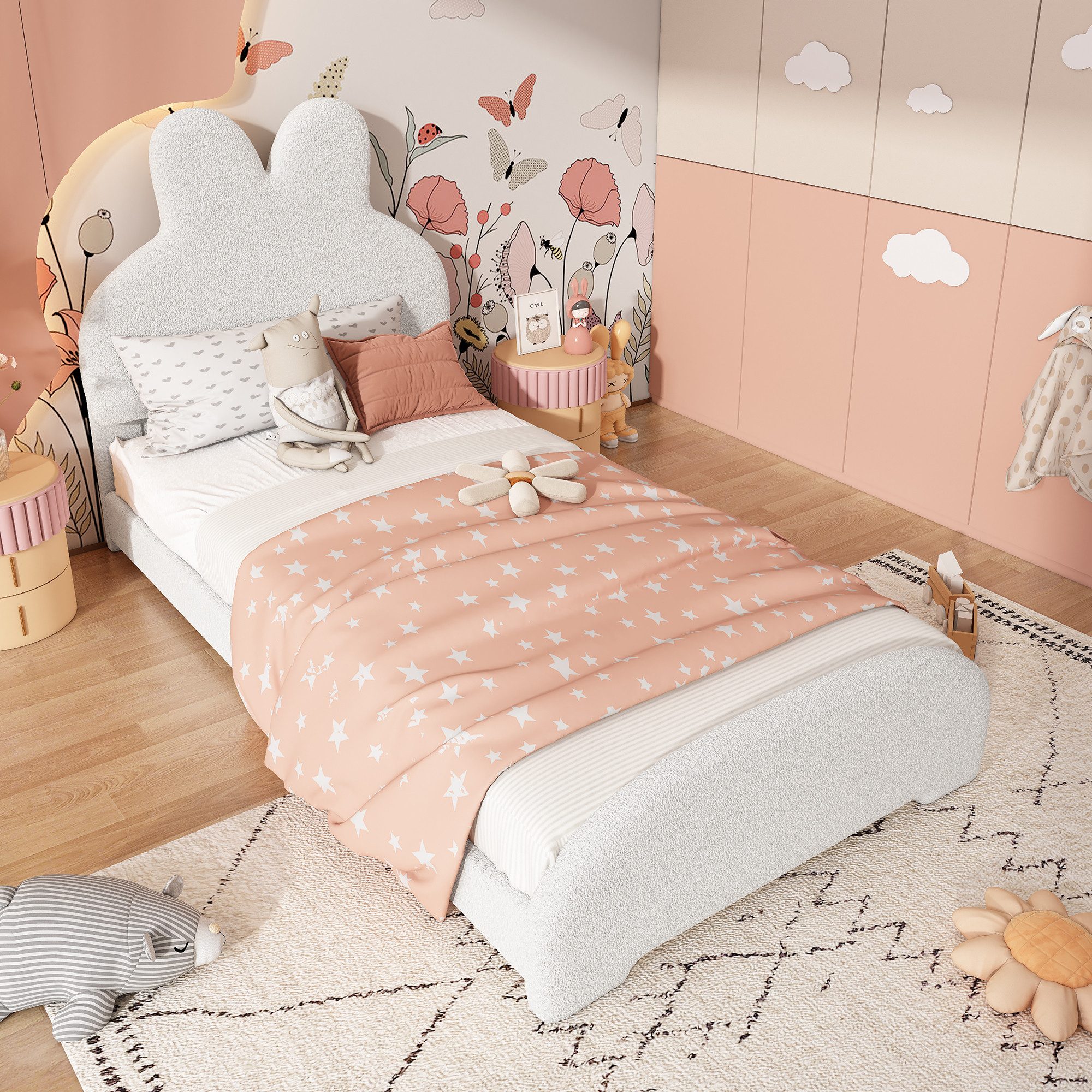 REDOM Polsterbett Hasenohren-Kopfteil, Cartoon-Stil Kinderbett 90x200 cm (V günstig online kaufen