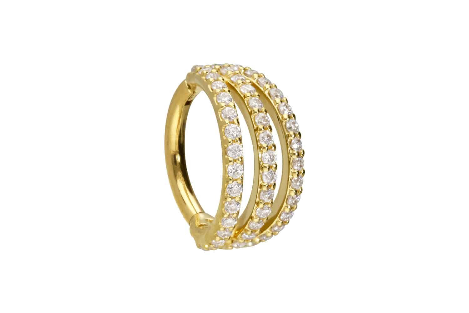 Nasenpiercing 14/18 Karat Gold Segmentring Clicker EINGEFASSTE MOISSANITE + 3 RINGE