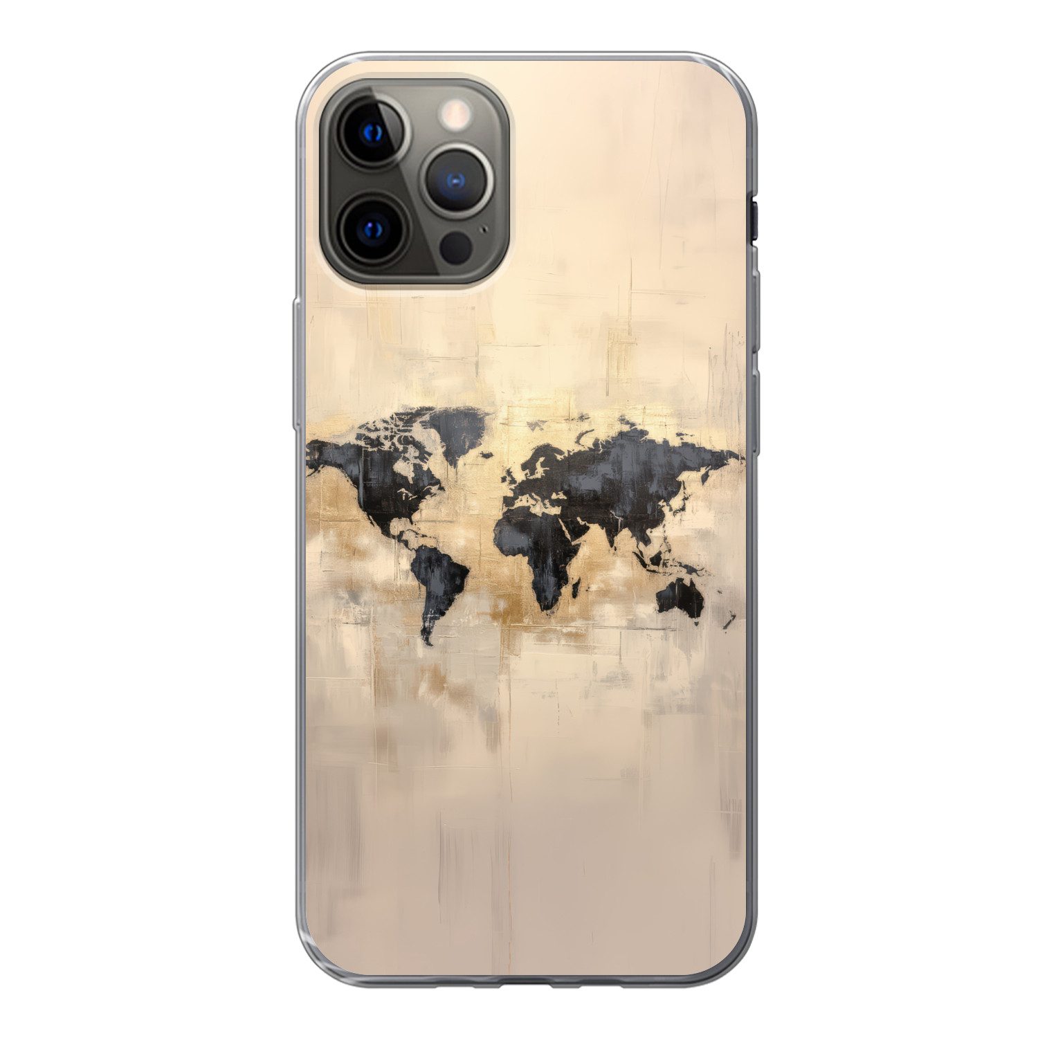 MuchoWow Handyhülle für Apple iPhone 12 Pro Weltkarte - Gold - Schwarz - Abstrakt, Smartphone-Bumper, Print, Handy Schutzhülle Dünn