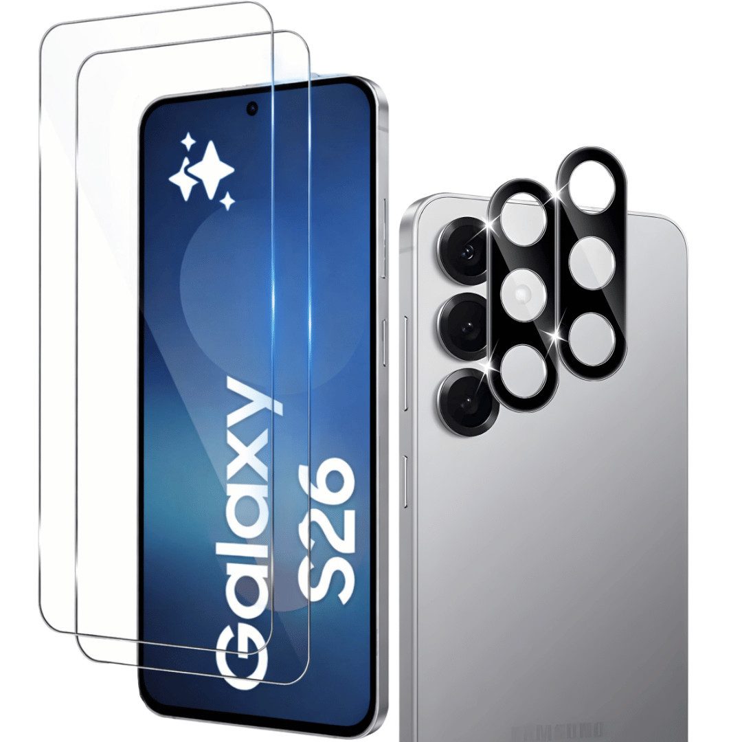 SmartUP Displayschutzglas 2X Schutzglas für Samsung Galaxy S26 Display Kamera Panzerfolie Screen für Samsung Galaxy S26, 4 Stück, Rundumschutz, passgenaue Verarbeitung