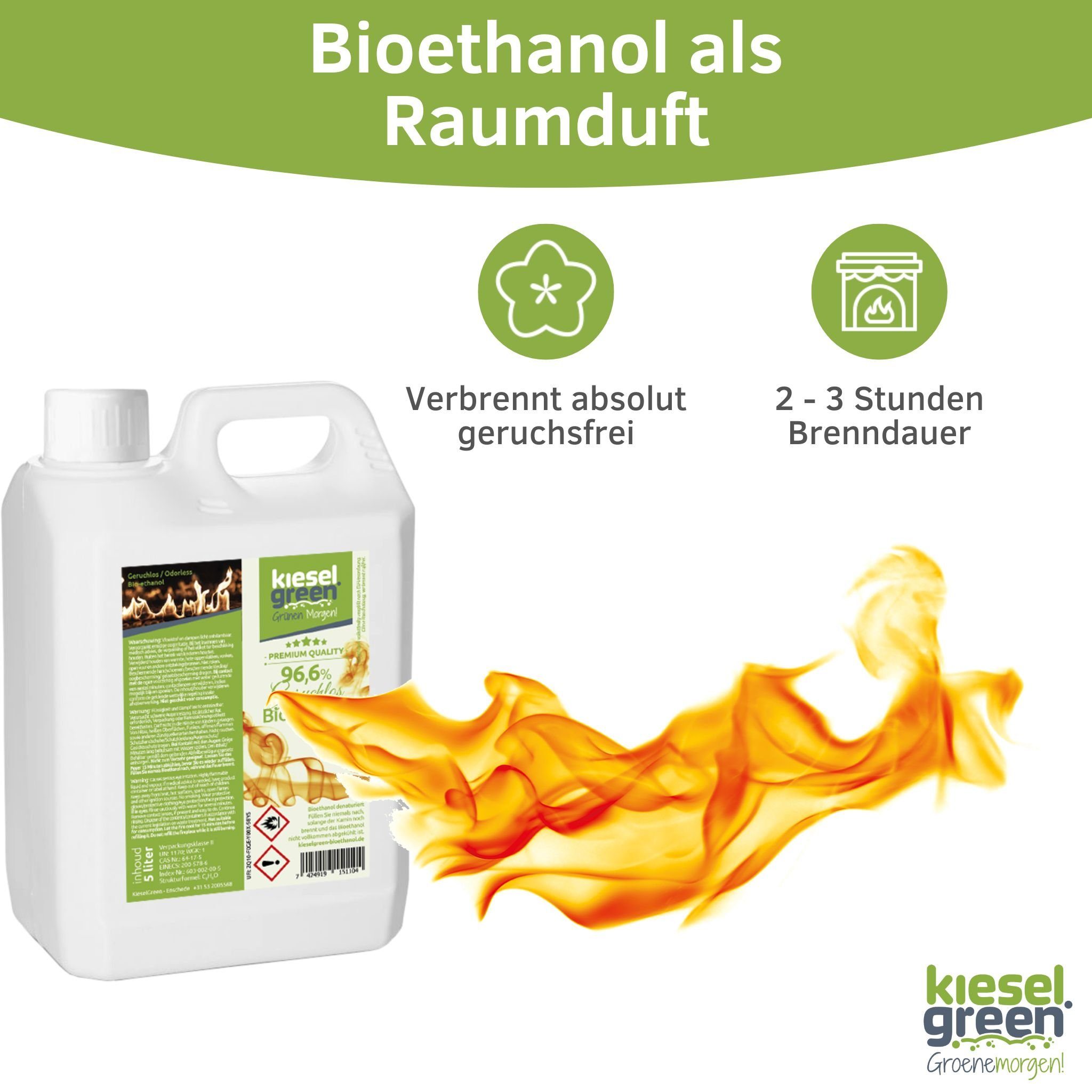 KieselGreen Bioethanol KieselGreen Bioethanol 5/10/25/50 Liter mit Duft für Ethanol-Kamin, 5 l – Bild 4 von 5