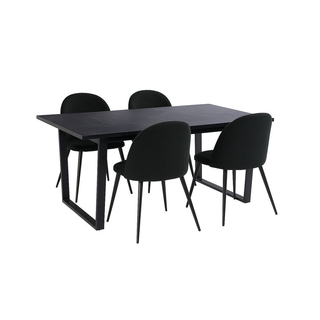 ebuy24 Essgruppe Tilst Essgruppe Tisch schwarz Marmor Print 90x160, (5-tlg)