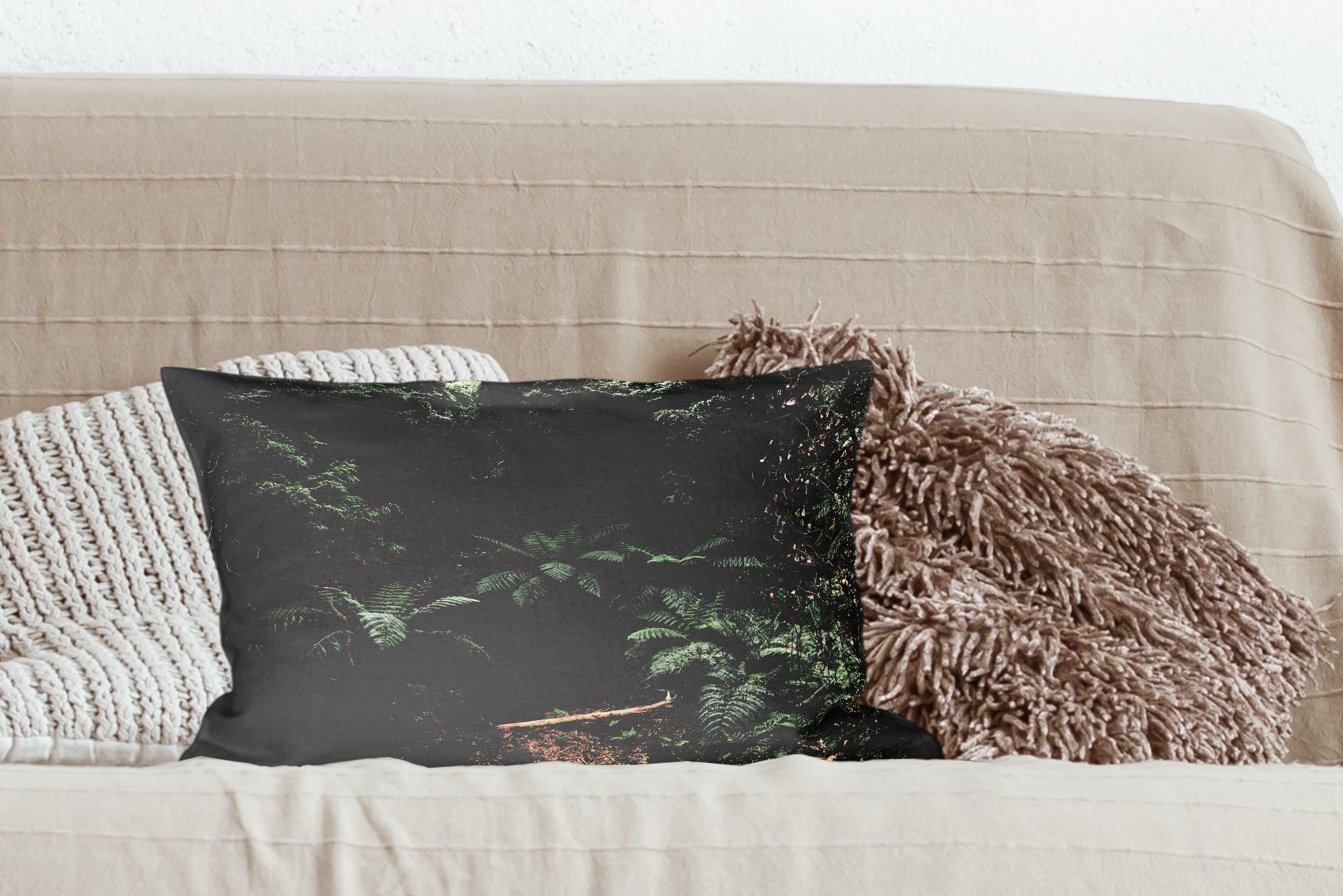 Schlafzimmer japanischen Farne im Zierkissen, Dekokissen Regenwald, mit Dekokissen Wohzimmer Dekoration, Füllung, MuchoWow