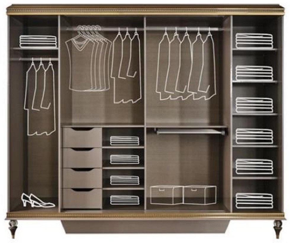 Xlmoebel Kleiderschrank Eleganter Schrank mit goldenen Akzenten und Spiegelfronten (Kleiderschrank) Hergestellt in Europa