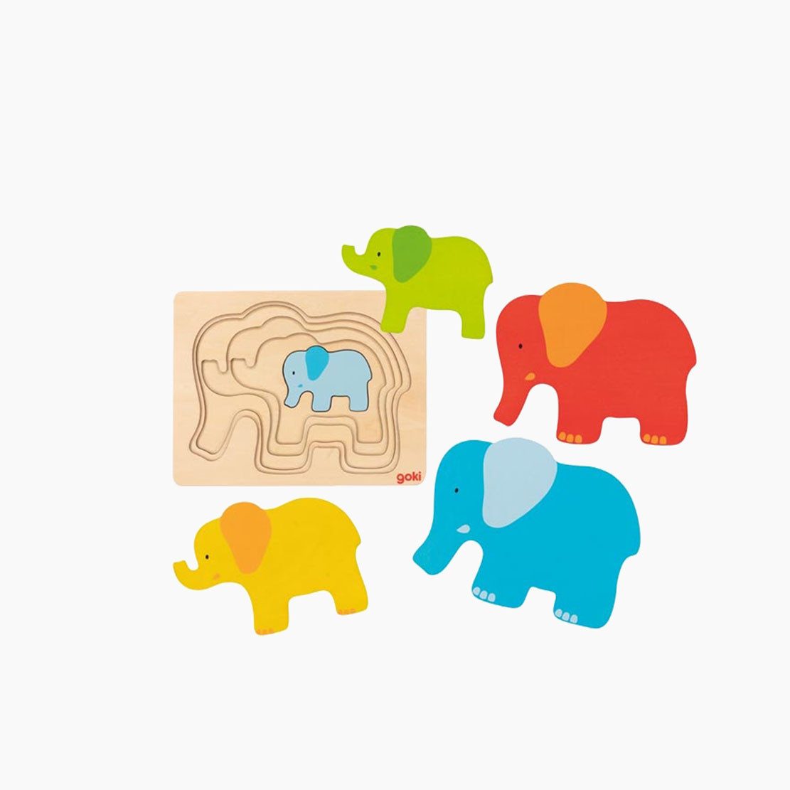 goki Steckpuzzle Schichtenpuzzle Elefant, 5 Puzzleteile, Begleiter für die ersten Lebensjahre