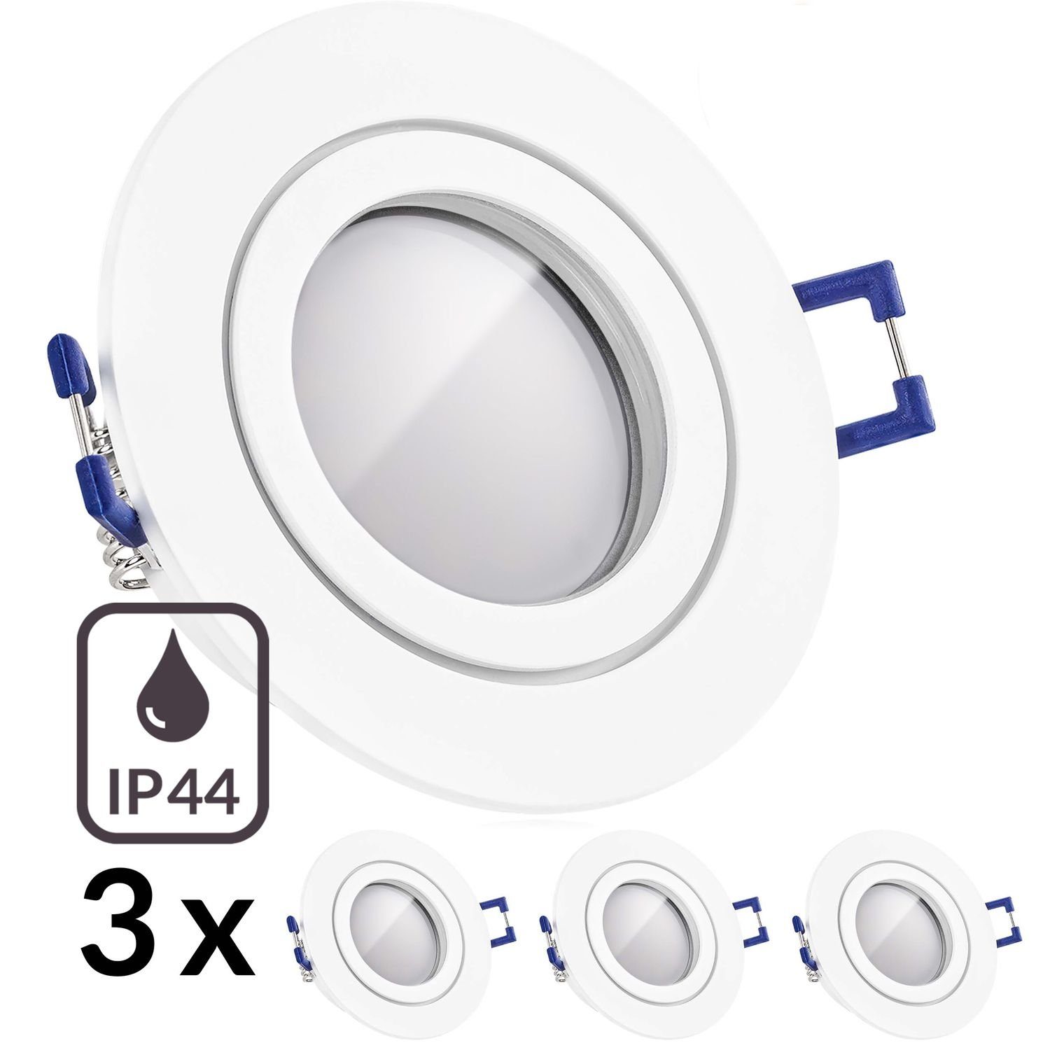 Set MR16 LED LED / IP44 mit Markens LEDANDO 3er matt Einbaustrahler Einbaustrahler Weiß GU5.3 LED