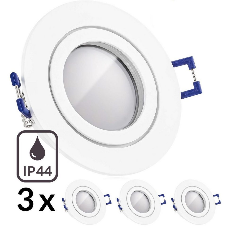 LEDANDO LED Einbaustrahler 3er IP44 LED Einbaustrahler Set Weiß matt mit LED  GU5.3 / MR16 Markens