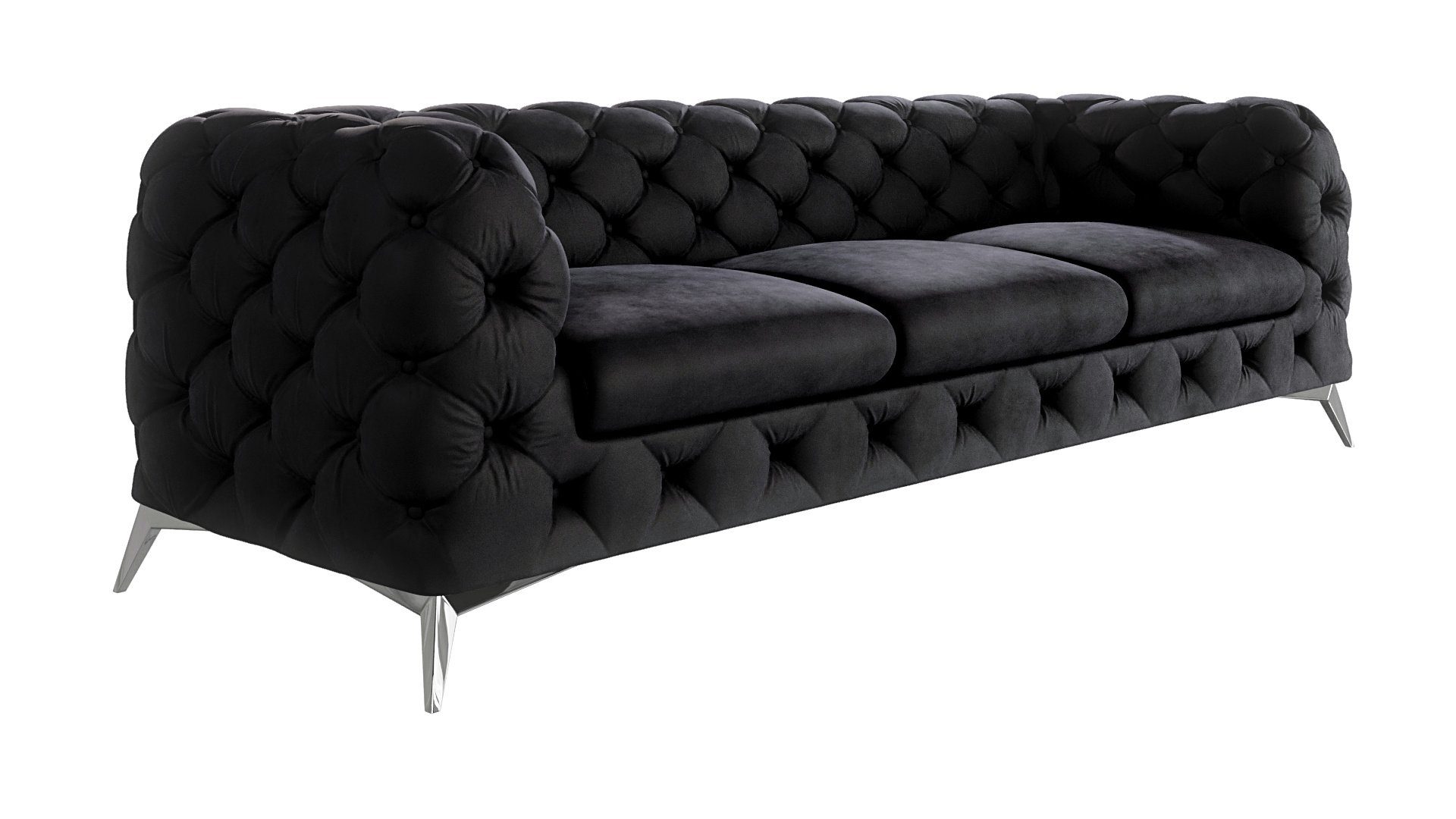S-Style Möbel 3-Sitzer Chesterfield Sofa Kalina mit Silber Metall Füßen, mit Wellenfederung Schwarz