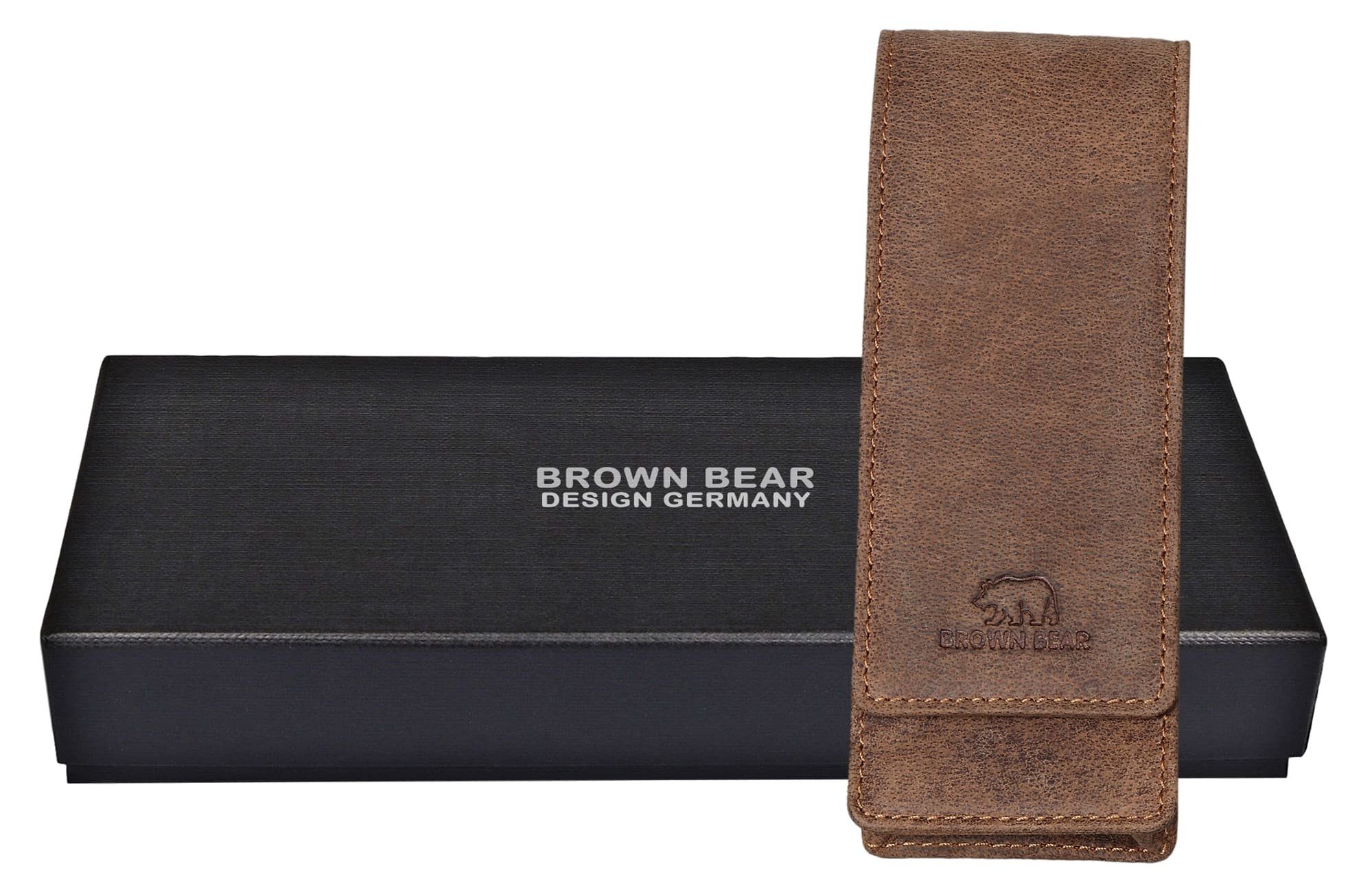 Brown Bear Schreibgeräteetui Golf 03 für Stifte, Vintage und für Magnetverschluss Damen Herren Fülleretui Braun-Vintage - aus drei Echtleder mit Braun