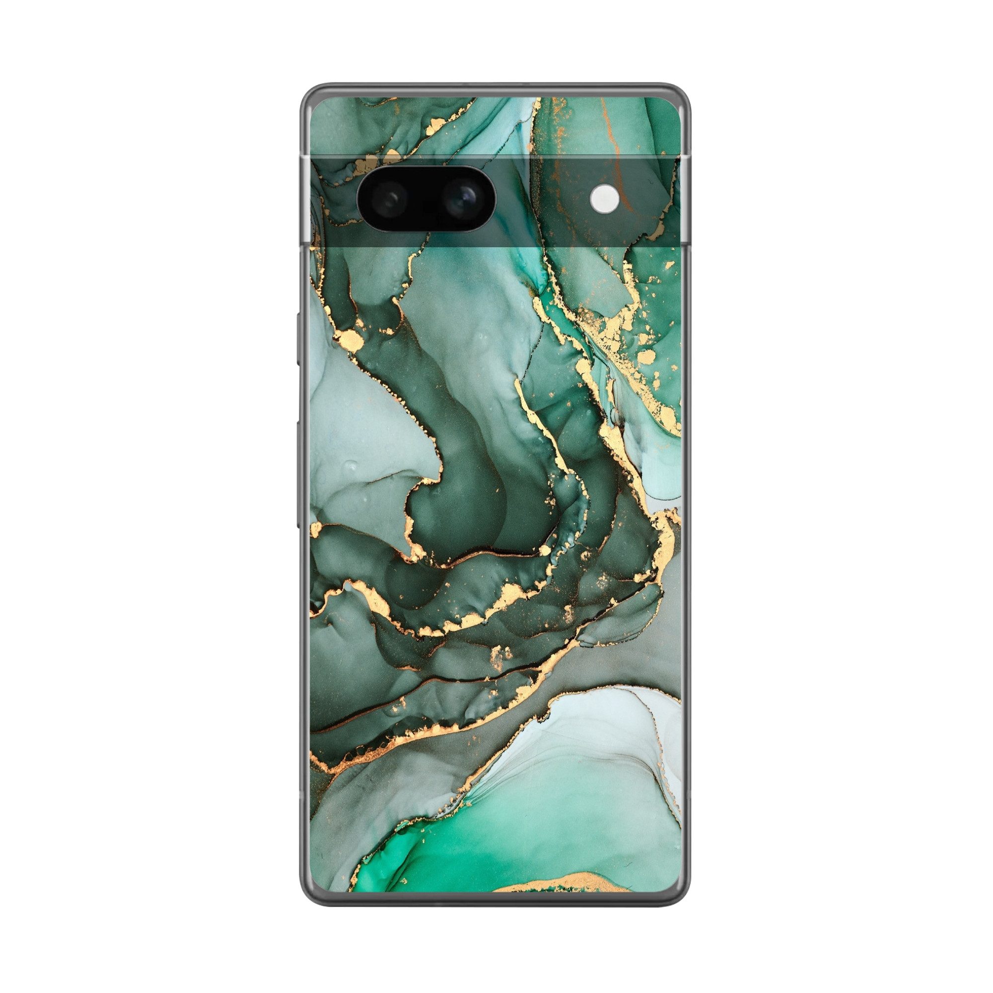 MuchoWow Handyhülle für Google Pixel 7a Gold - Marmor - Grün - Luxus - Marmoroptik - Grau, Handy Case, Silikon, Bumper Case Dünn