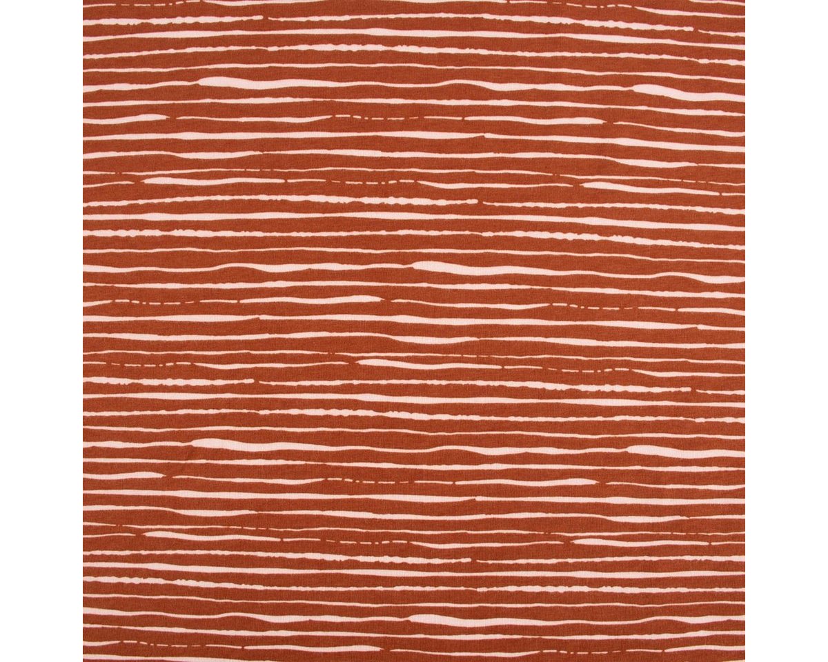 Thumbnail - SCHÖNER LEBEN. Stoff Baumwolljersey Organic Bio Streifen unregelmäßig rost rosa 1,5m, allergikergeeignet
