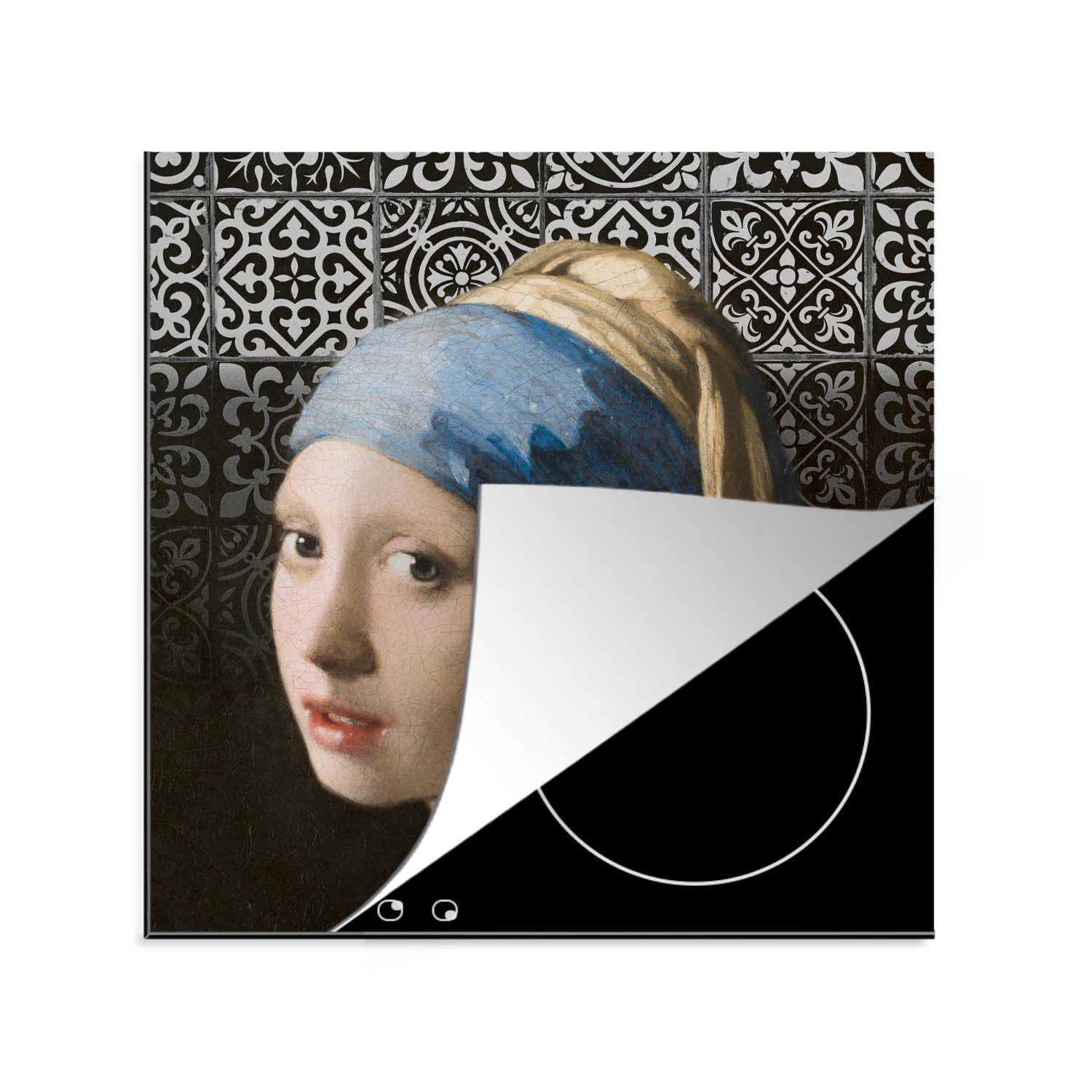 MuchoWow Herdblende-/Abdeckplatte Vermeer - Mädchen mit Perlenohrring - Kacheln, Vinyl, (1 tlg), 78x78 cm, Ceranfeldabdeckung, Arbeitsplatte für küche