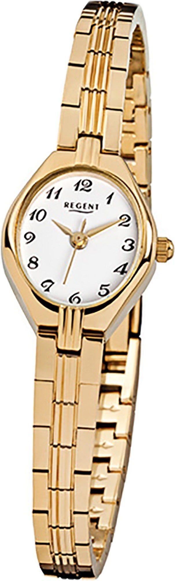 Regent Quarzuhr Regent Stahl Damen Uhr F-303 Quarzuhr, Damenuhr Edelstahl,  ionenplattiert ovales Gehäuse, klein (ca. 18x22mm)