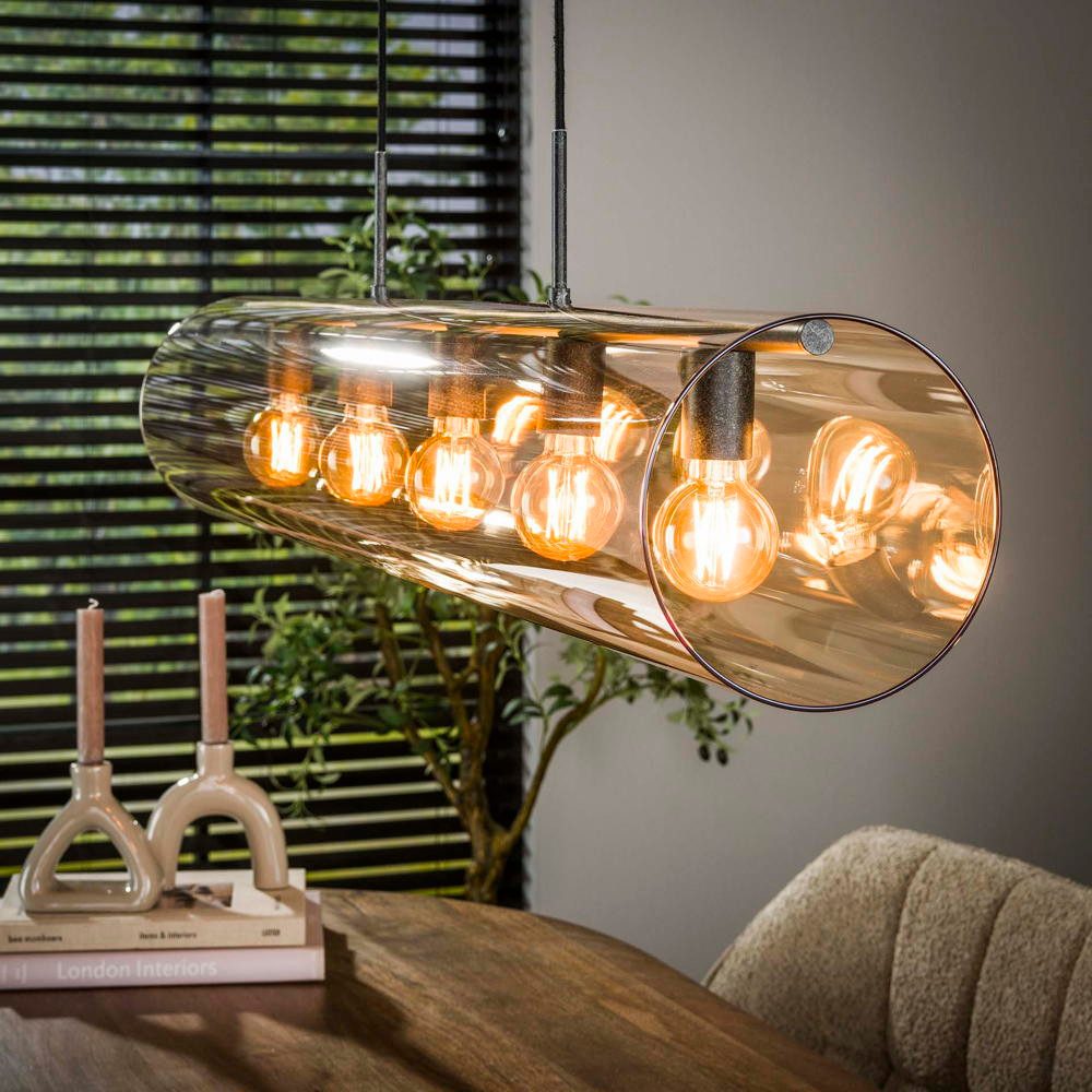 famlights Pendelleuchte Pendelleuchte Aileen in Gold-transparent und Schwarz E27