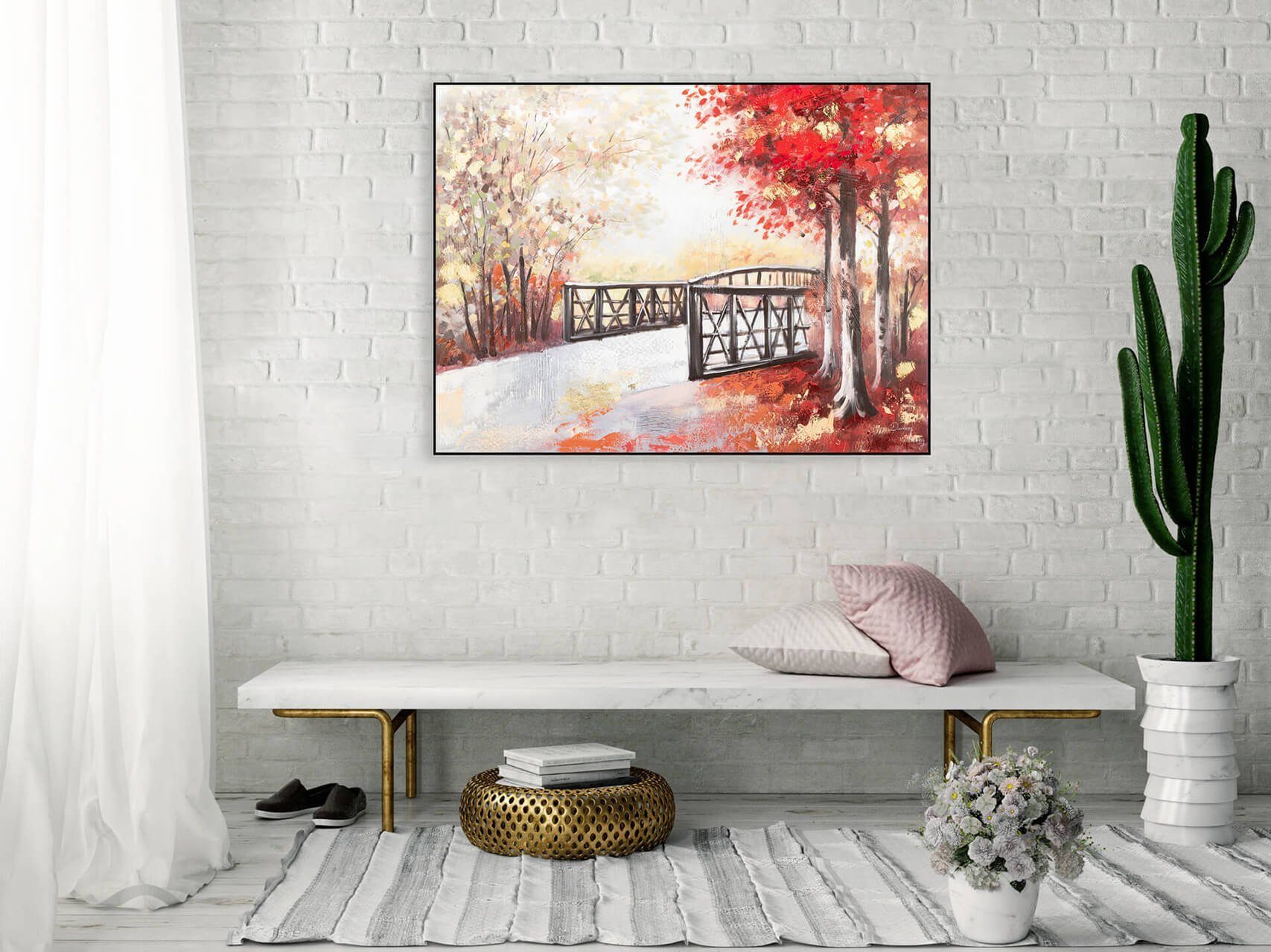 100x75 Leuchtender KUNSTLOFT cm, Wohnzimmer Gemälde Leinwandbild Herbsttag HANDGEMALT Wandbild 100%