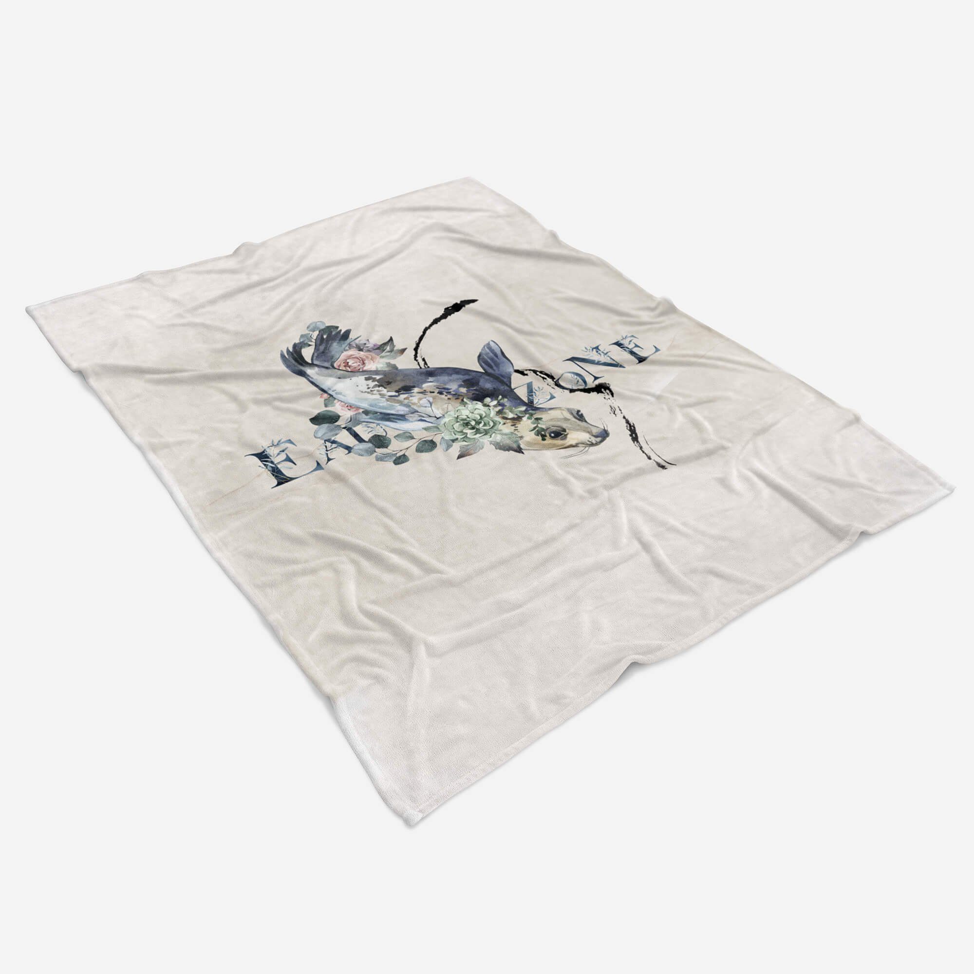 Seerobbe Kunstvoll Blumen Handtuch Saunatuch Strandhandtuch Baumwolle-Polyester-Mix Ozean Motiv, Art (1-St), Handtücher Handtuch Kuscheldecke Sinus