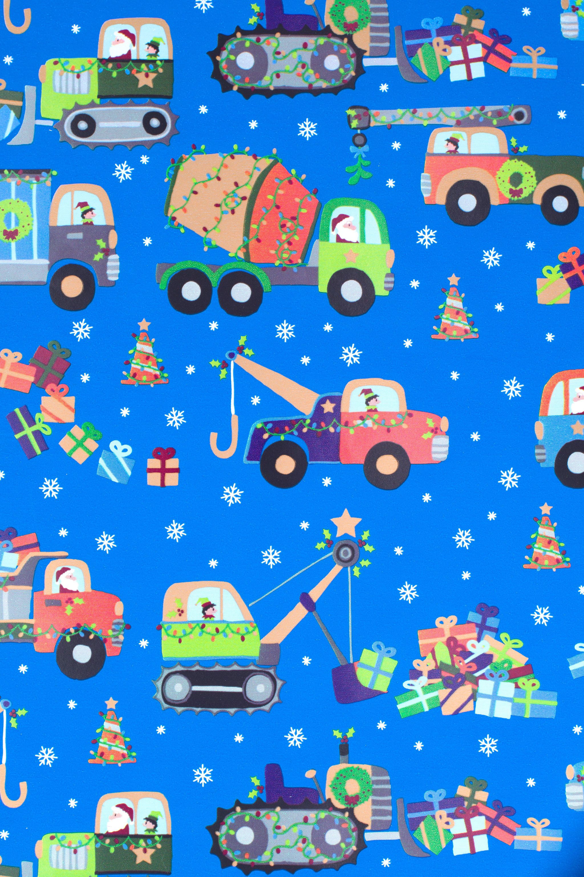 Star Geschenkpapier, Geschenkpapier Baufahrzeuge 70cm x 2m Rolle Blau / Bunt