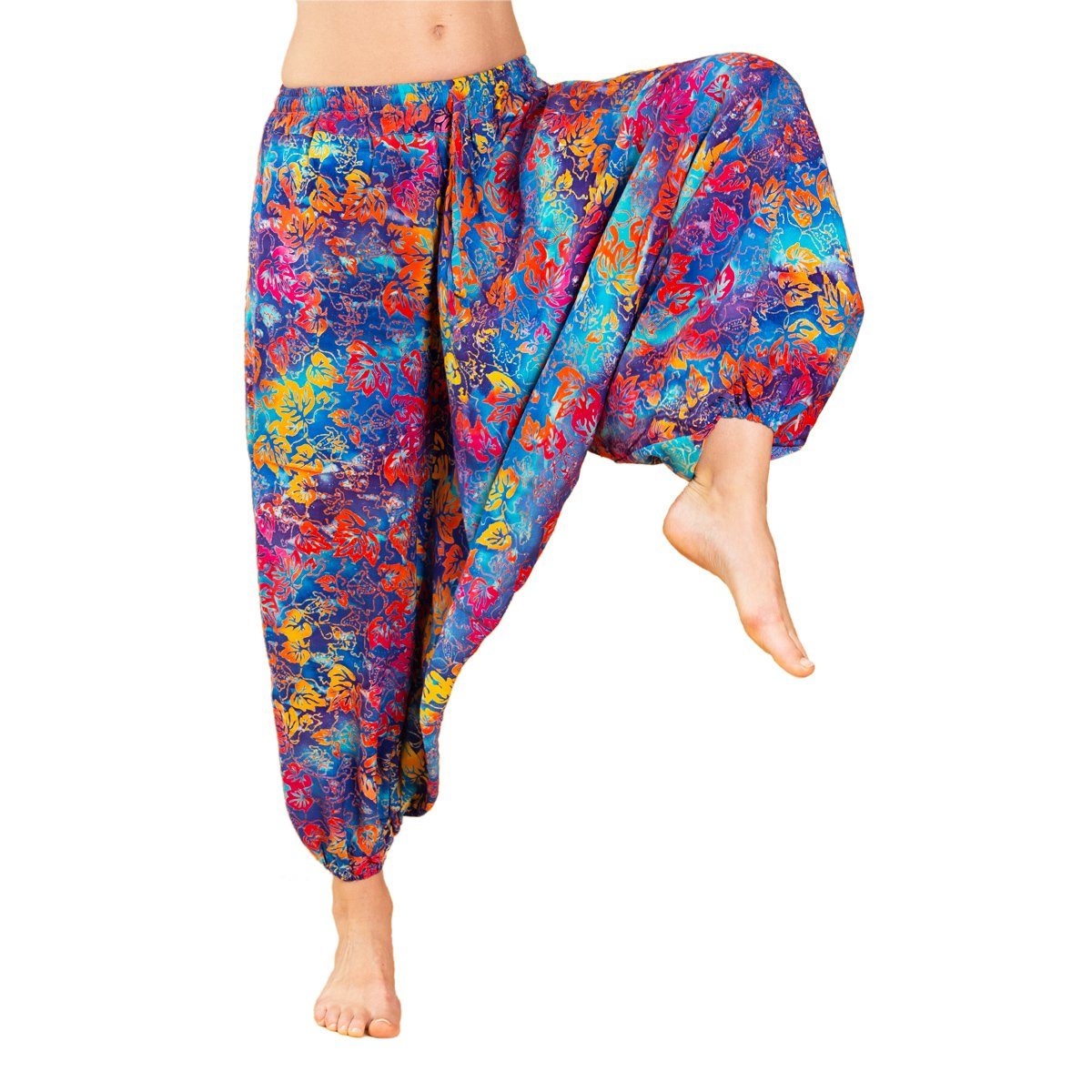 PANASIAM Haremshose Aladinhose Wachsbatik Haremshose aus 100% natürlicher Viskose farbenfrohe Freizeithose bequeme Sommerhose Pumphose Pluderhose