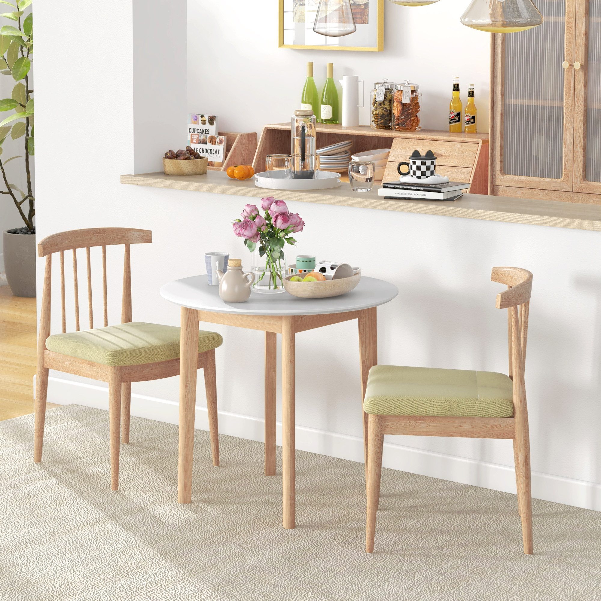 HOMCOM Esstisch Runder Tisch für 2 Personen mit Landhaus-Stil Massivholz (Küchentisch, 1-St., Holztisch), für Esszimmer, Küche, Ø75 x 76 cm, Weiß
