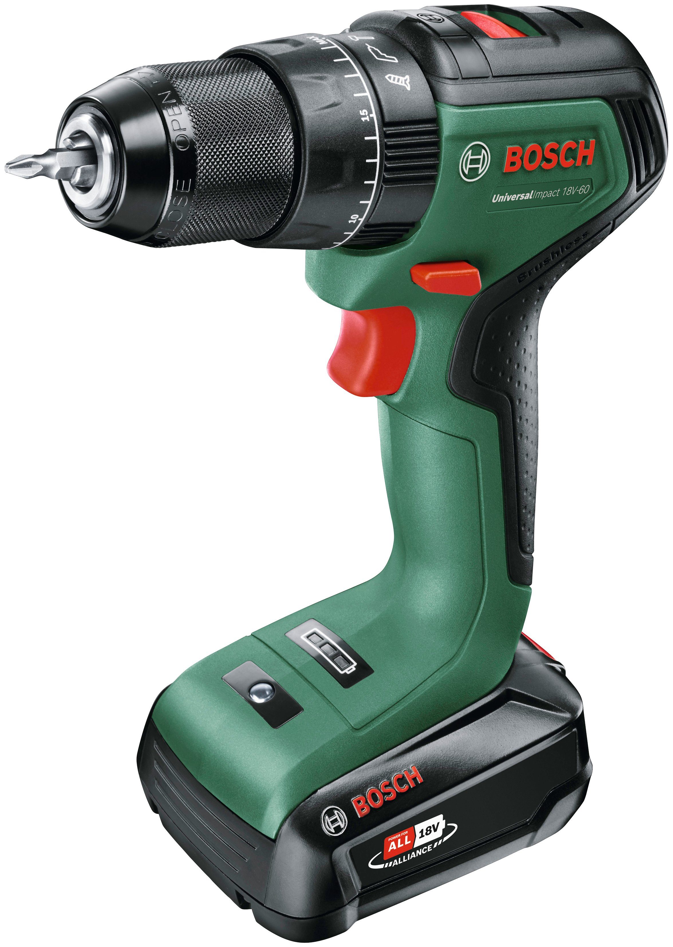 Bosch Home & Garden Akku-Schlagbohrschrauber UniversalImpact 18V-60, Inkl. Koffer, mit Akku 18V/2Ah und Ladegerät