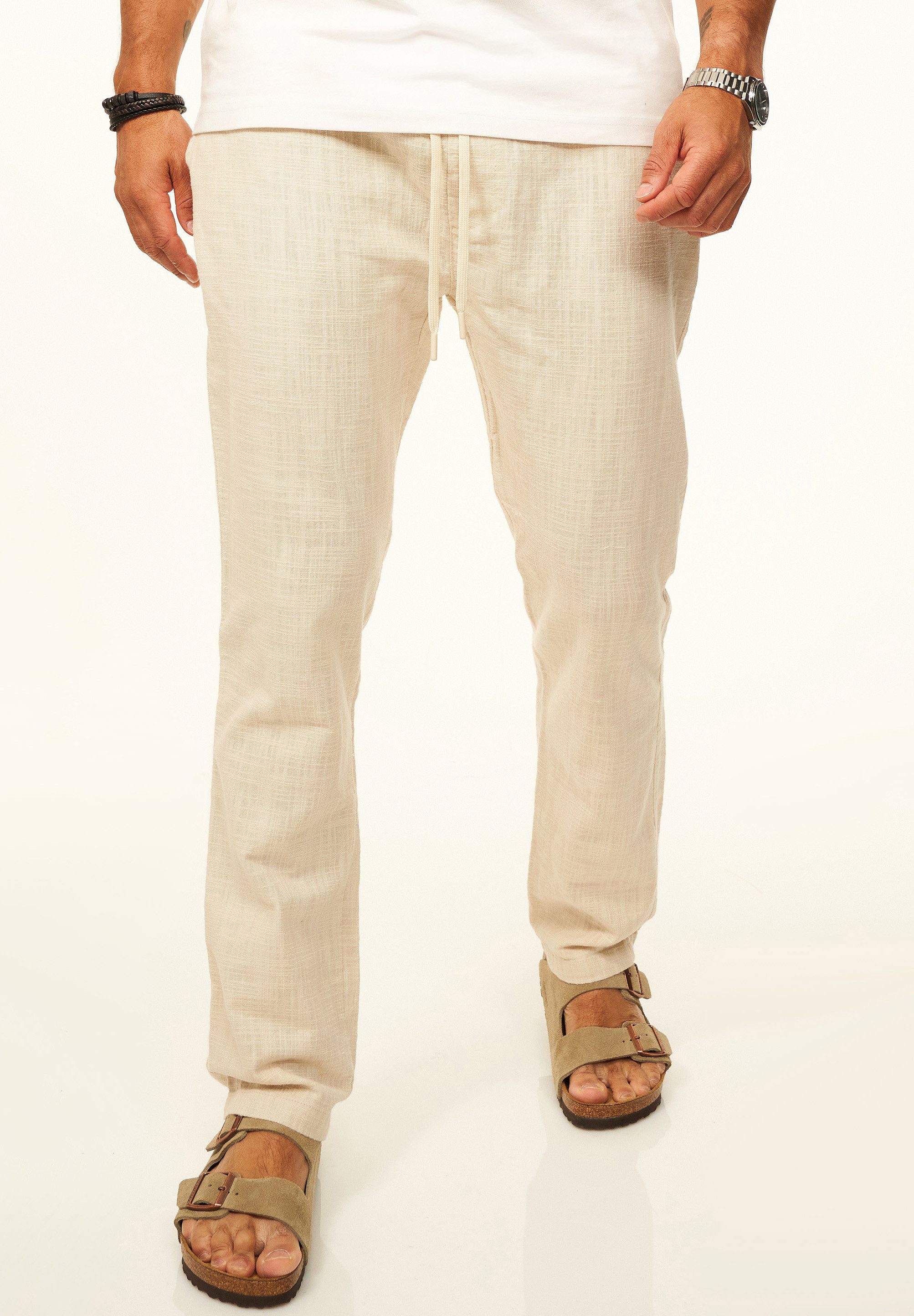Stoffhose in Leinen-Optik im Chinohose Stil mit Gummibund & Kordel - Sommerhose