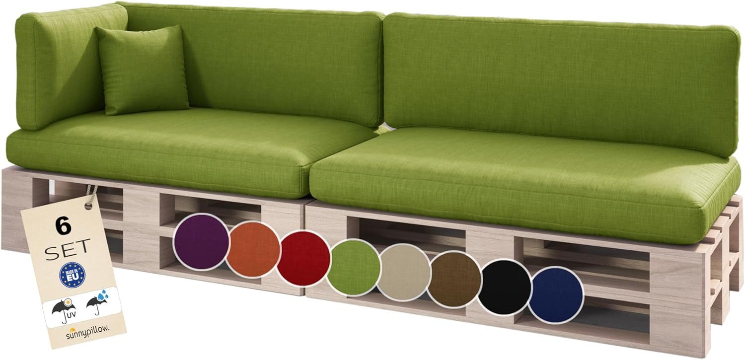 sunnypillow Palettenkissen Boston - Set Palettenauflage mit abnehmbarem Bezug, Indoor / Outdoor, 6er Set Sitzkissen + Rückenkissen
