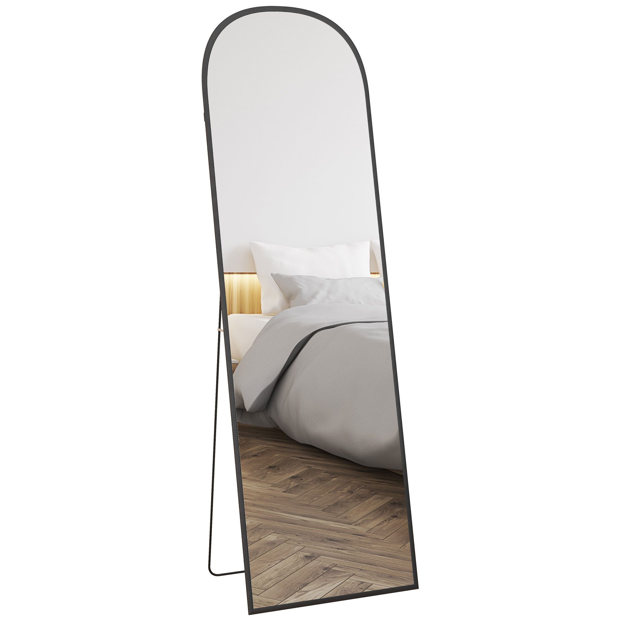 HOMCOM Standspiegel Ganzkörperspiegel mit Ständer, 161,5 x 50 cm (Garderobenspiegel, 1-St., Wandspiegel), für Wohnzimmer, Schlafzimmer, Schwarz