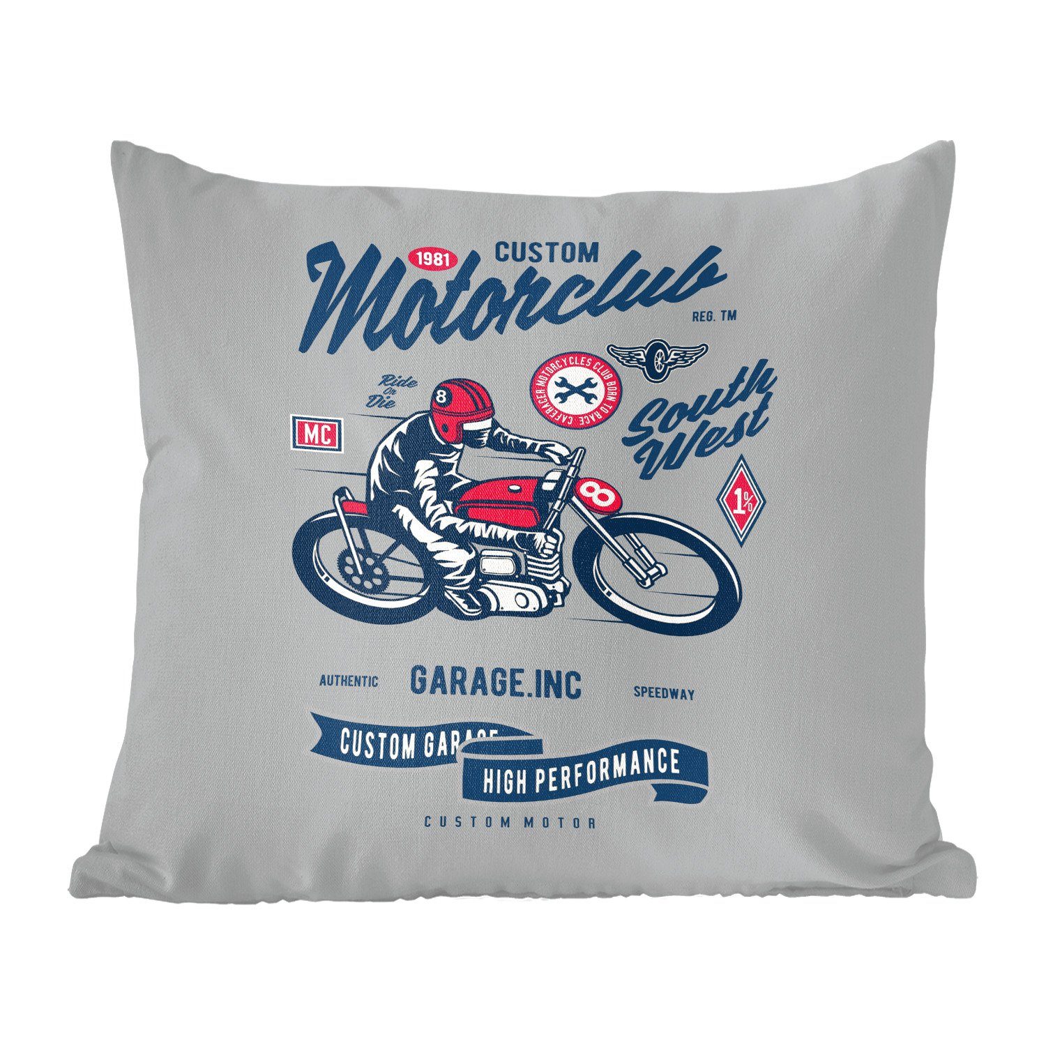 MuchoWow Dekokissen Motorrad - Helm - Vintage - Zeichnung, Zierkissen mit Füllung für Wohzimmer, Schlafzimmer, Deko, Sofakissen