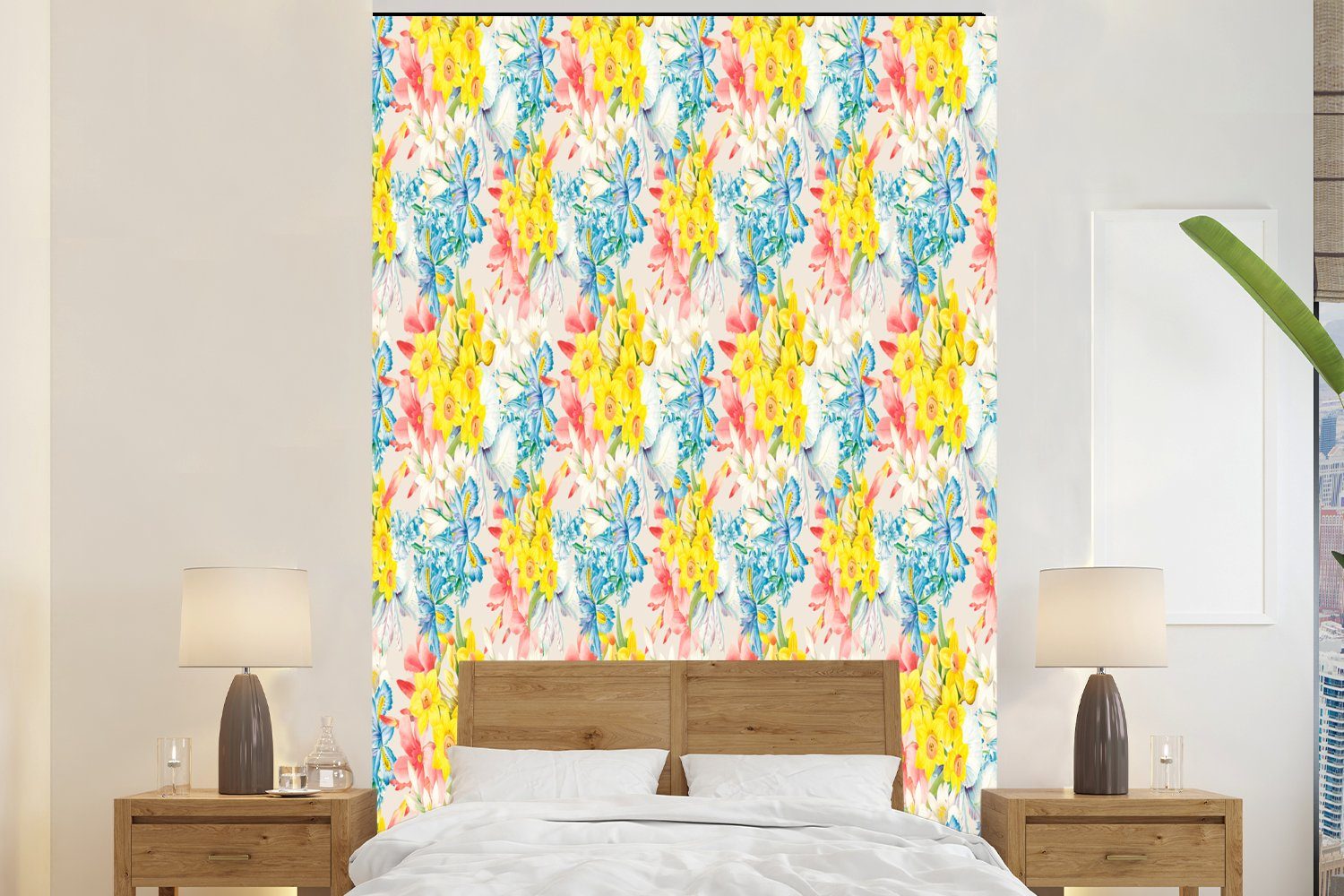MuchoWow Fototapete Blumen - Farben - Pastell, Matt, bedruckt, (3 St), Montagefertig Vinyl Tapete für Wohnzimmer, Wandtapete