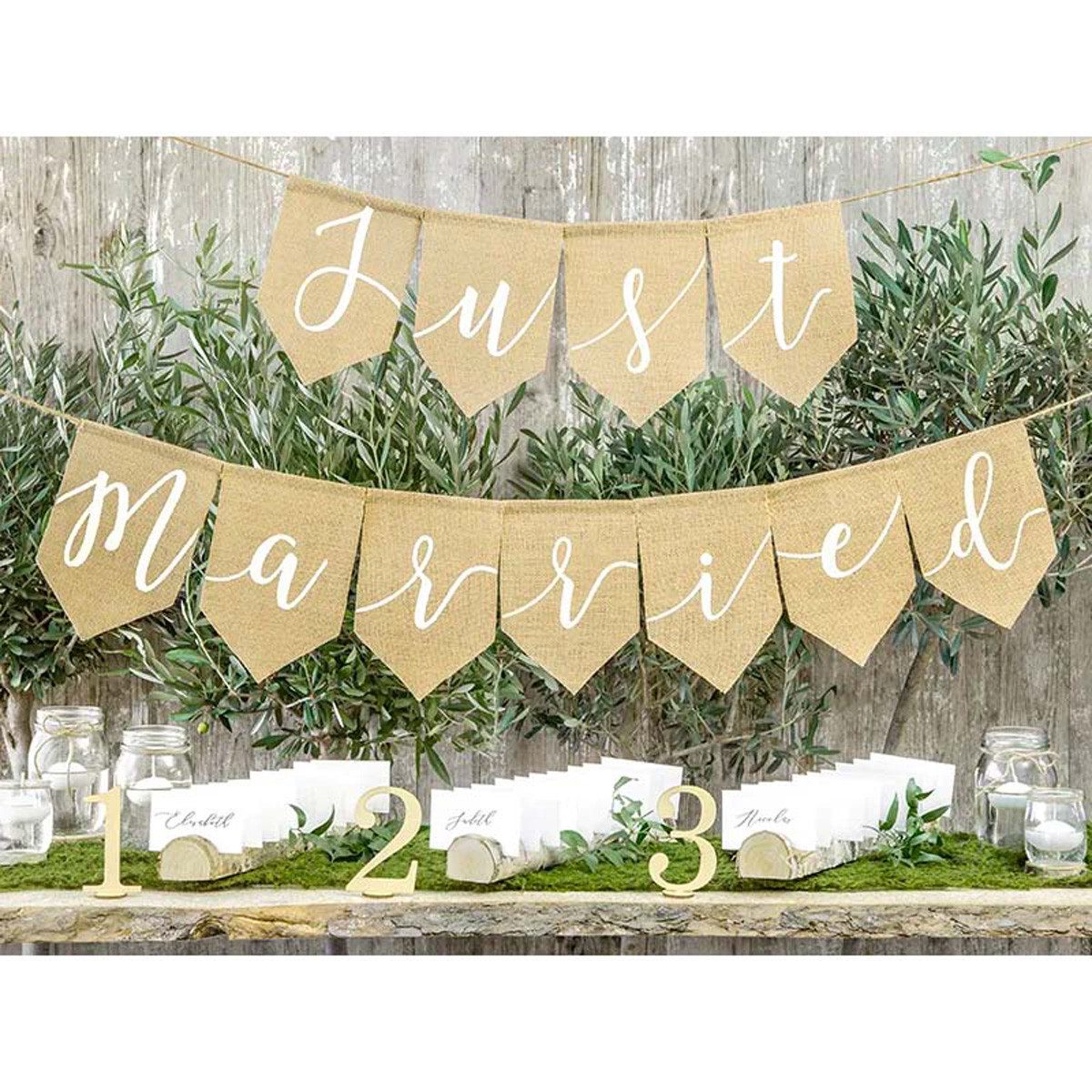 partydeco Hängedekoration Buchstabengirlande Just Married, Jute, 23x185cm