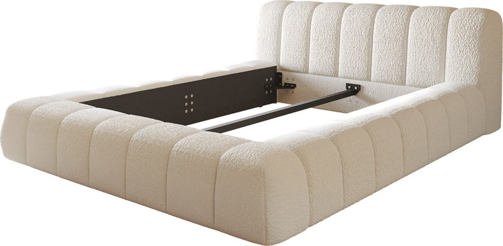 DELIFE Polsterbett Cutio, Bouclé Creme-Weiß 140x200 cm