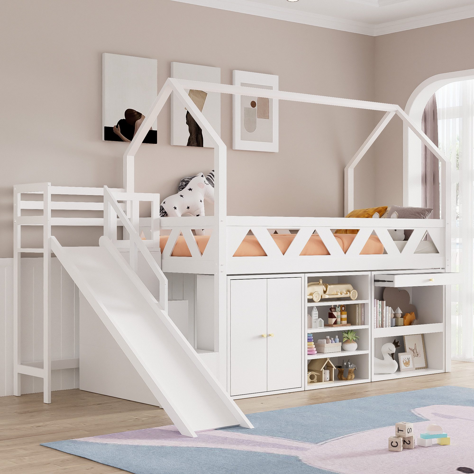 Odikalo Kinderbett Einzelbett mit Rutsche und magnetischer Tür,ohne Matratz günstig online kaufen
