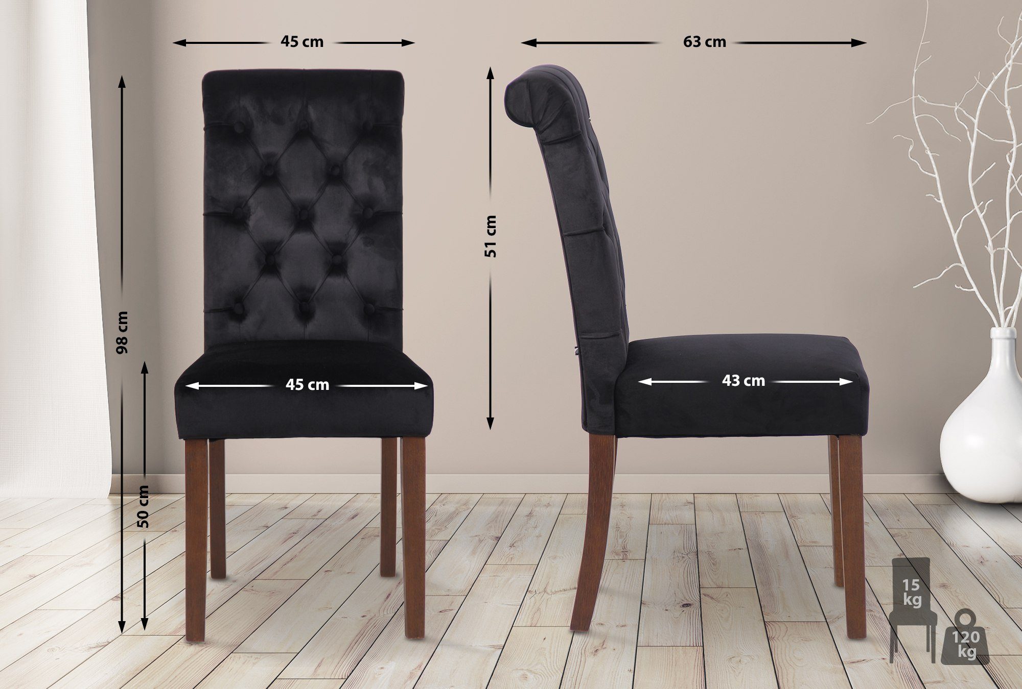 CLP Esszimmerstuhl LISBURN (2er Set, 2 St), mit Lehne im Chesterfield Desig günstig online kaufen