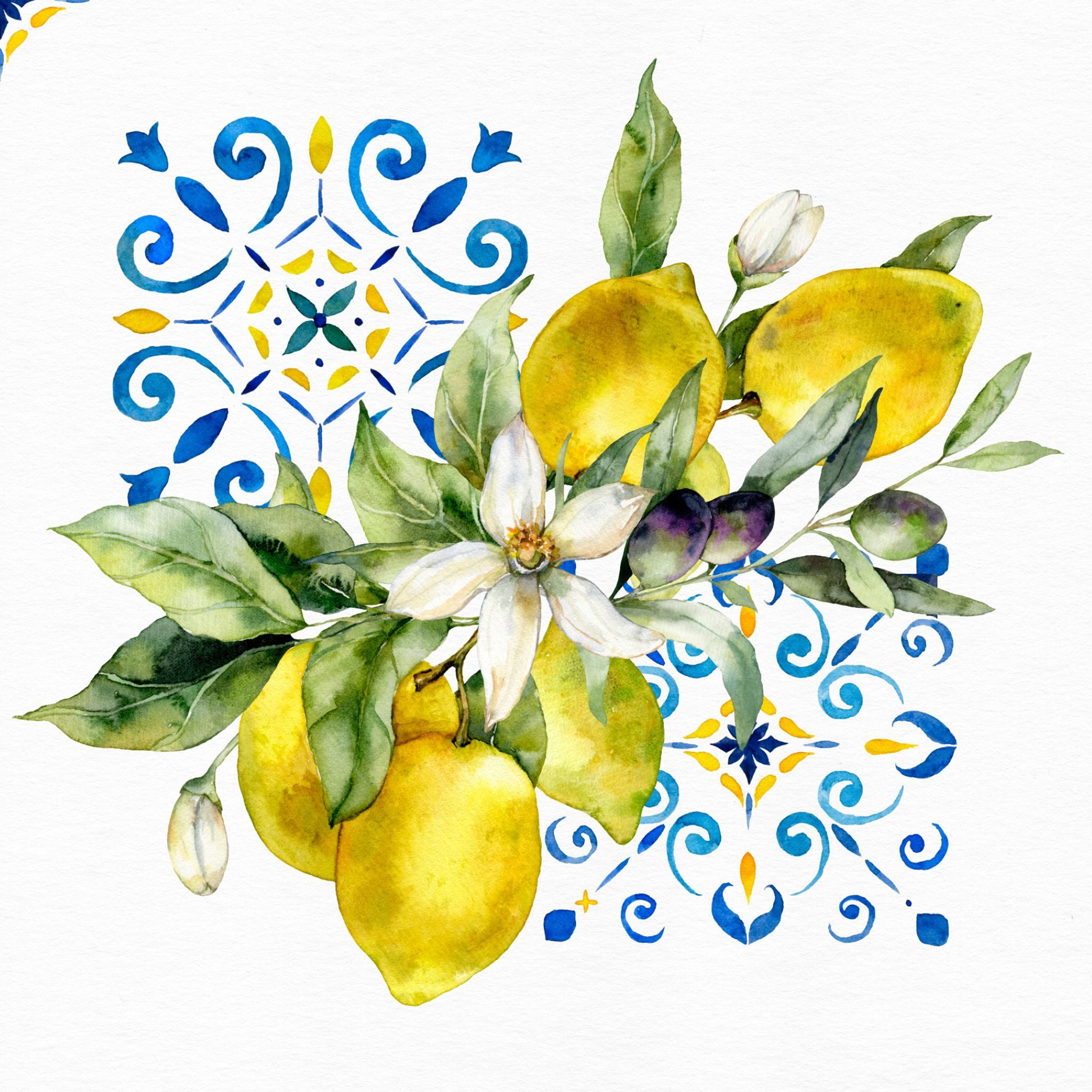 ti-flair Papierserviette, Servietten Papier 33x33cm 3-lag. mit Zitronen 20 Stück Gelb Blau Weiß