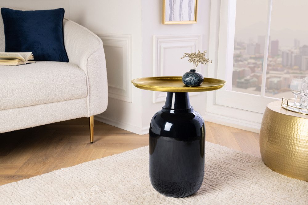 riess-ambiente Beistelltisch ELEGANCIA 50cm gold / antik schwarz (Einzelartikel, 1-St), Wohnzimmer · Metall · rund · Handmade · orientalisches Design