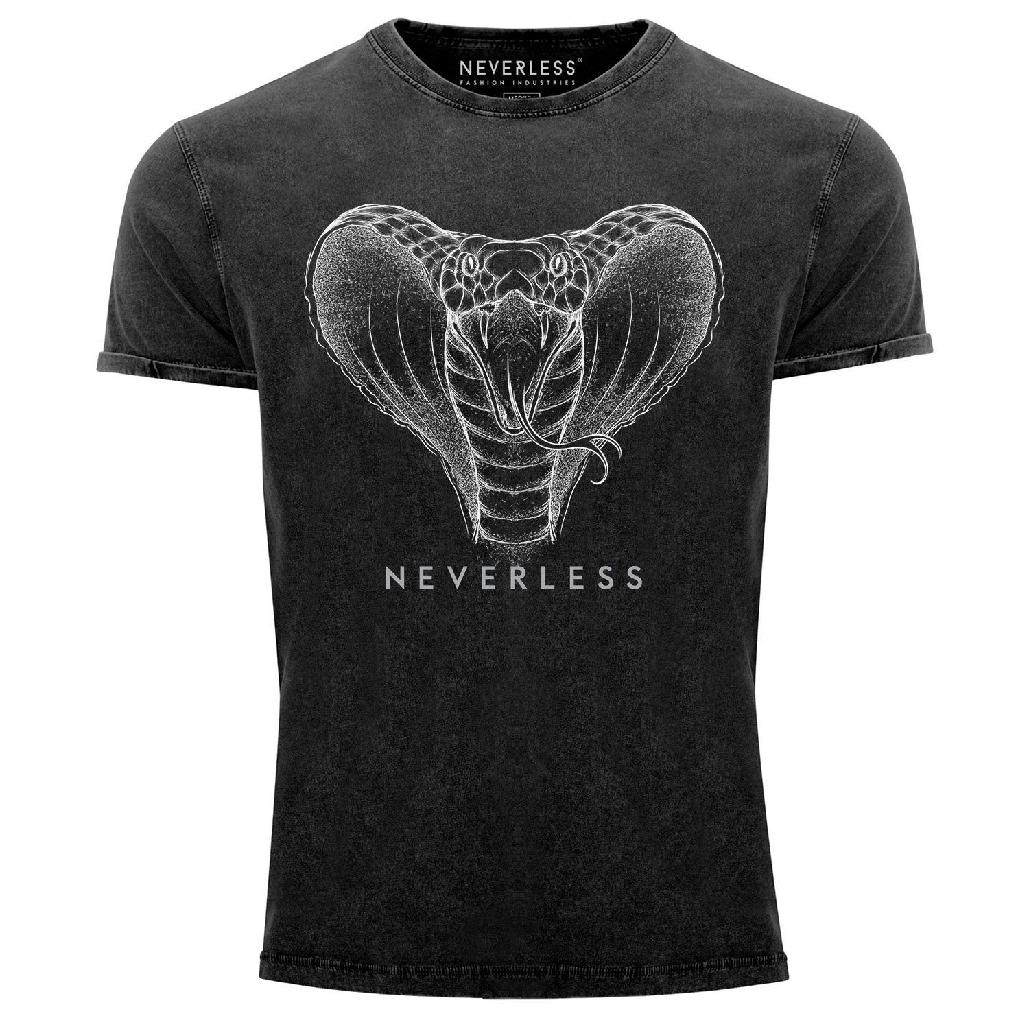 Neverless Print-Shirt Neverless® Herren T-Shirt Vintage Shirt Printshirt Kobra Print mit Print