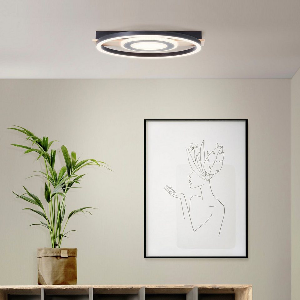 my home LED Deckenleuchte Lysann, LED fest integriert, Warmweiß, 39 x 37  cm, 22 W, 2900 lm, 3000 K, Holz/Metall, braun/schwarz