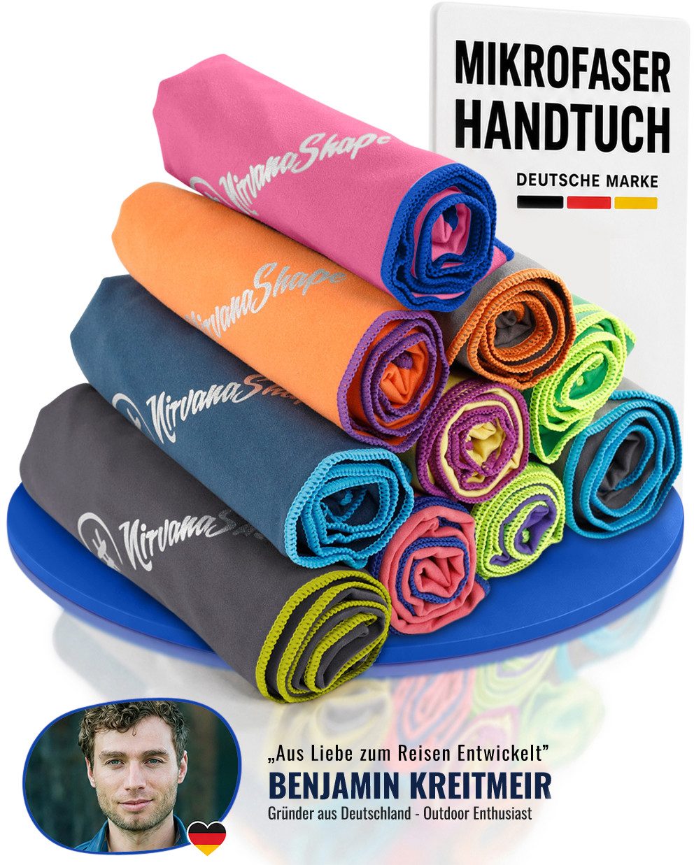 NirvanaShape Sporthandtuch Mikrofaser Handtuch, Badehandtuch, Reisehandtuch, Sporthandtuch, saugfähig, leicht, schnelltrocknend, für Reisen, Fitness, Yoga, Sauna