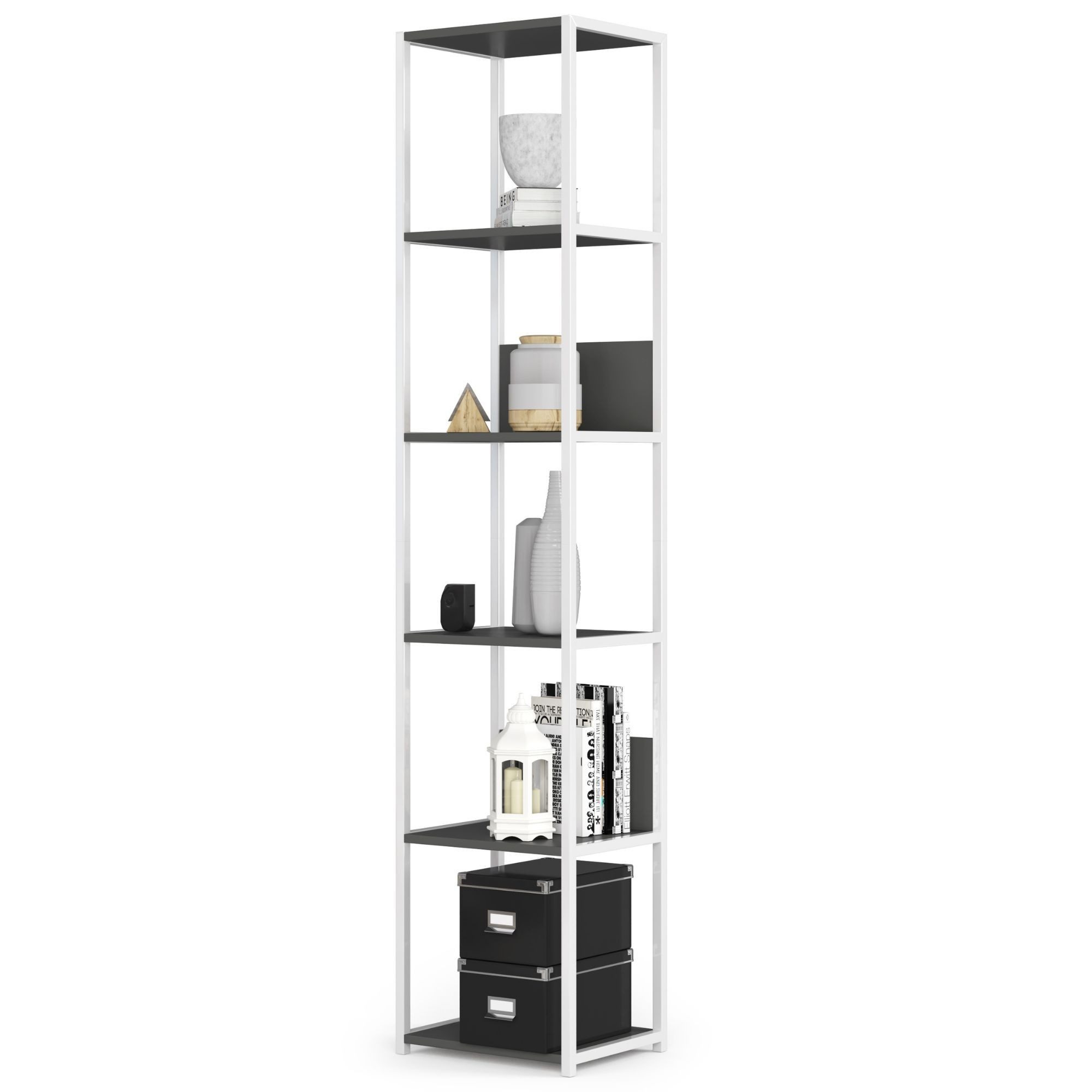 Raumhirsch Furniture Standregal Modernes Standregal Metall - Elegant & stabil - Bücherregal, 6 Fächer, 40 cm Breite, langlebige Laminatplatte, vielseitig