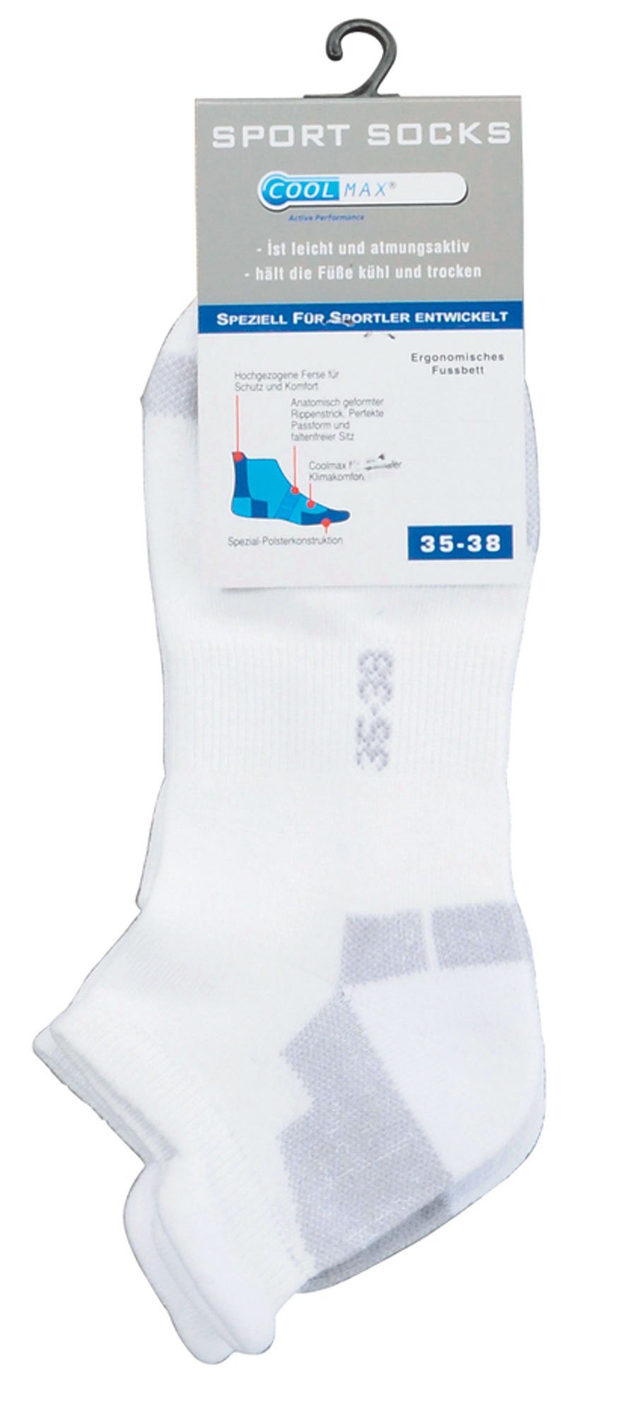 Wowerat Sportsocken Sport Sneaker Socken mit der mit in Coolmax® Rippenstrick Polstern Herren Paar) spezial Fußmitte weiß (3 Damen