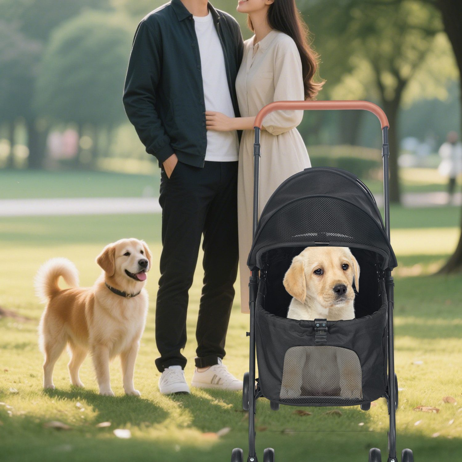 oyajia Hundebuggy Kinderwagen für Hunde und Katzen 4 Rädern,klappbar, (Kinderwagen für kleine Haustiere,für Mittelgroße und kleine Hunde), Outdoor-Reise-Tierfalt-Kinderwagen, Atmungsaktives und Sichtbares Netz