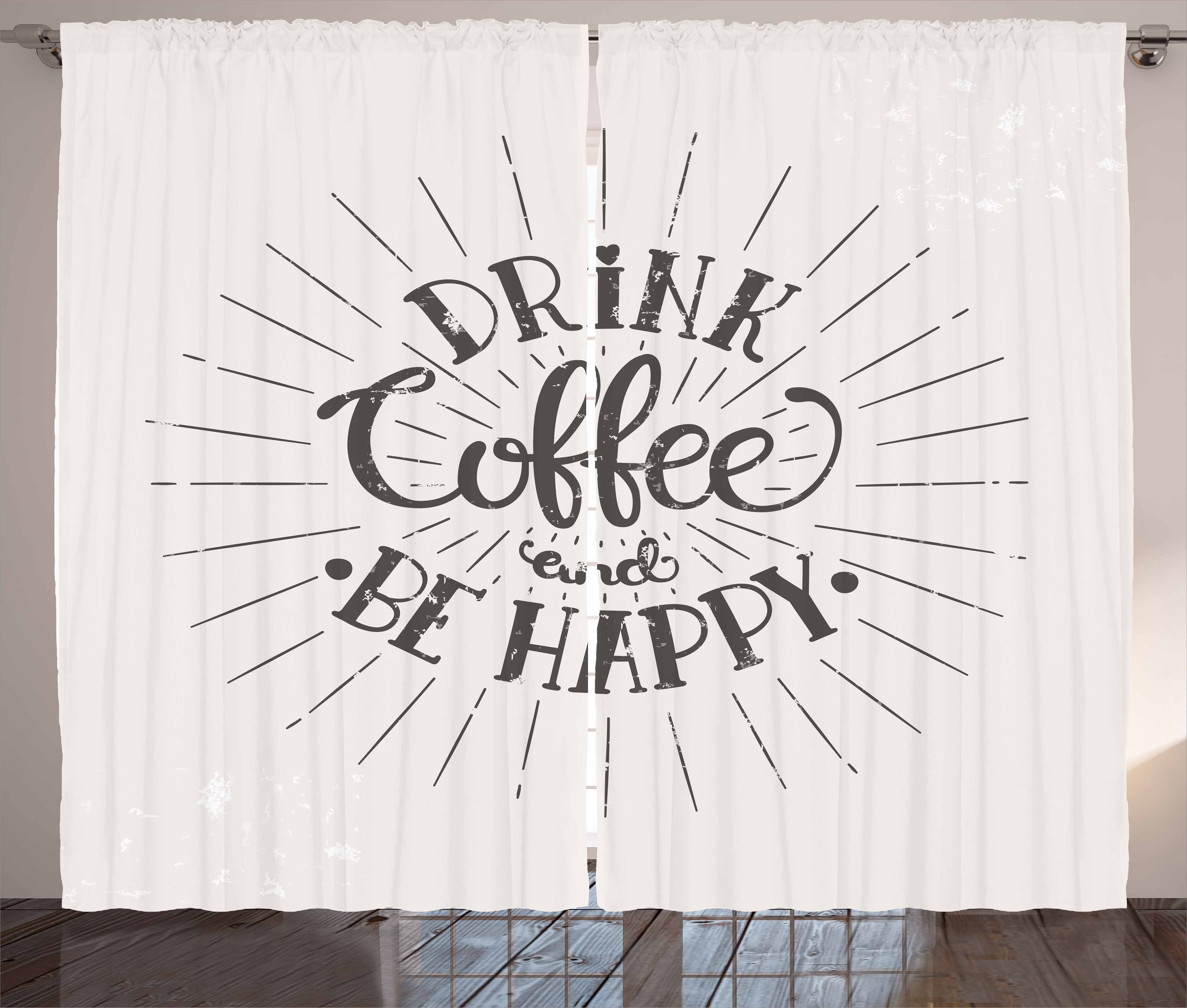 Grunge-Effekt Vorhang und Kräuselband Gardine Haken, glücklich Sei Schlaufen Abakuhaus, mit Schlafzimmer Wörter Kaffee